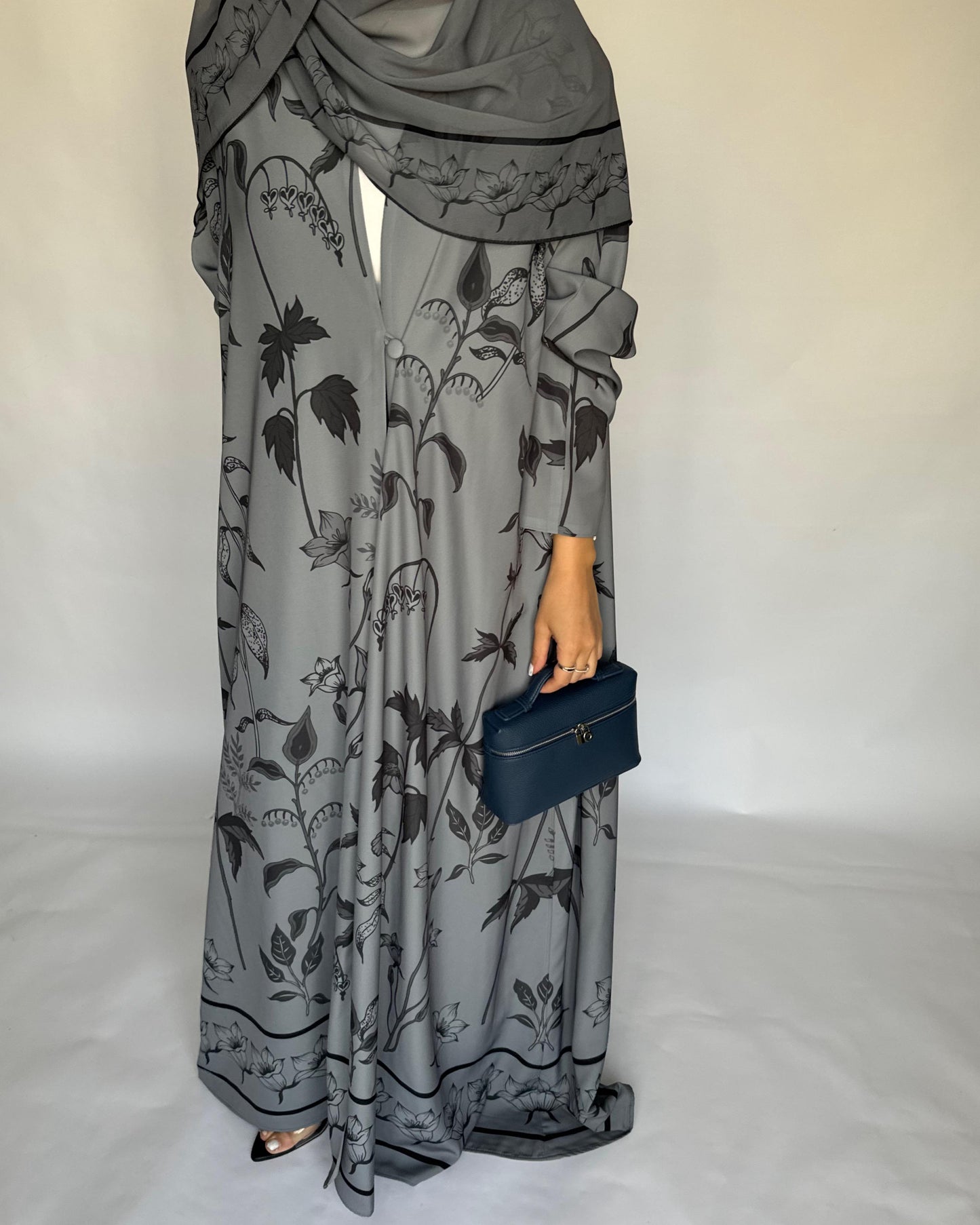 A382 - Gray Pattern A-Cut Summery Daily Abaya