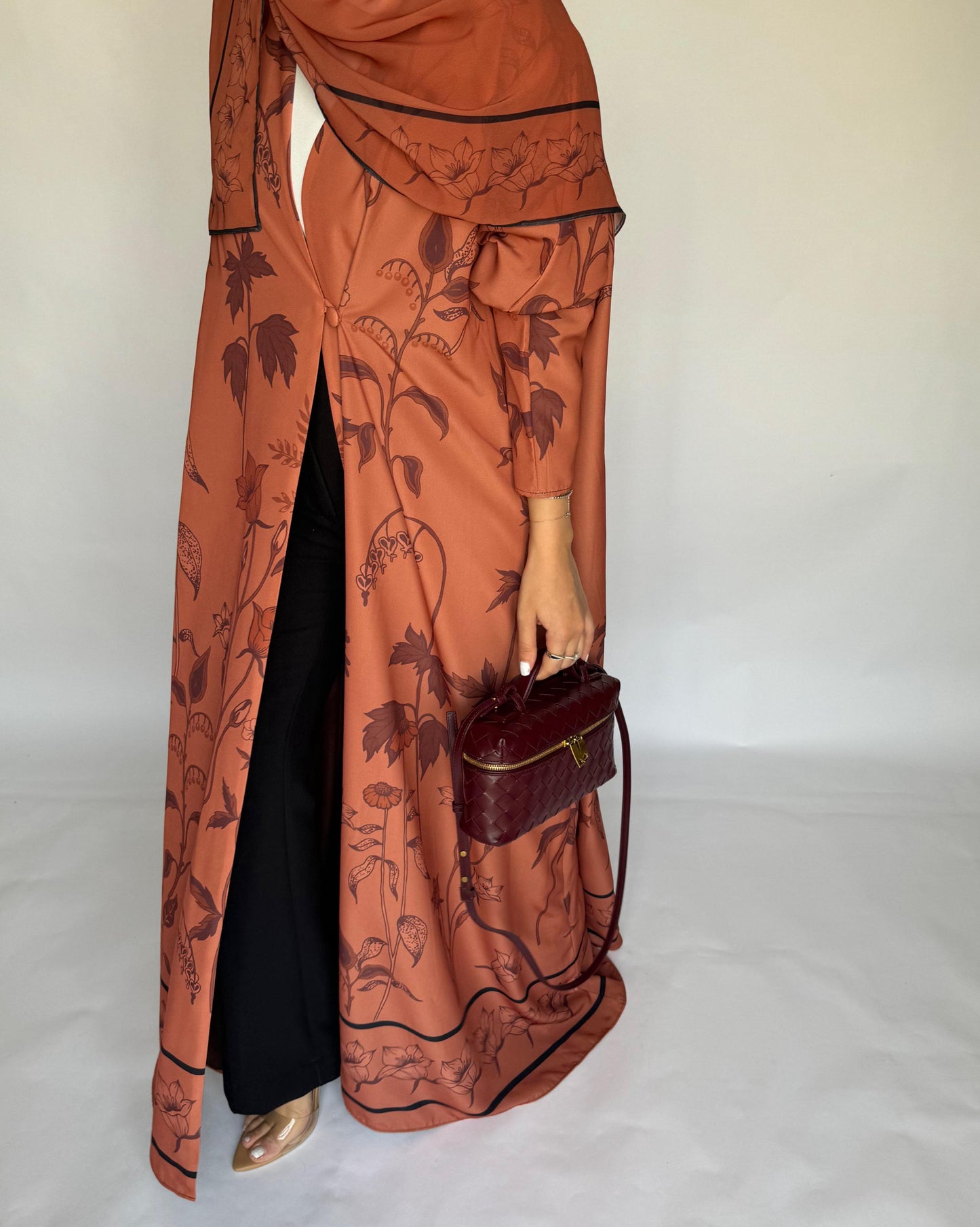 A379 - Burnt Orange Pattern A-Cut Summery Daily Abaya