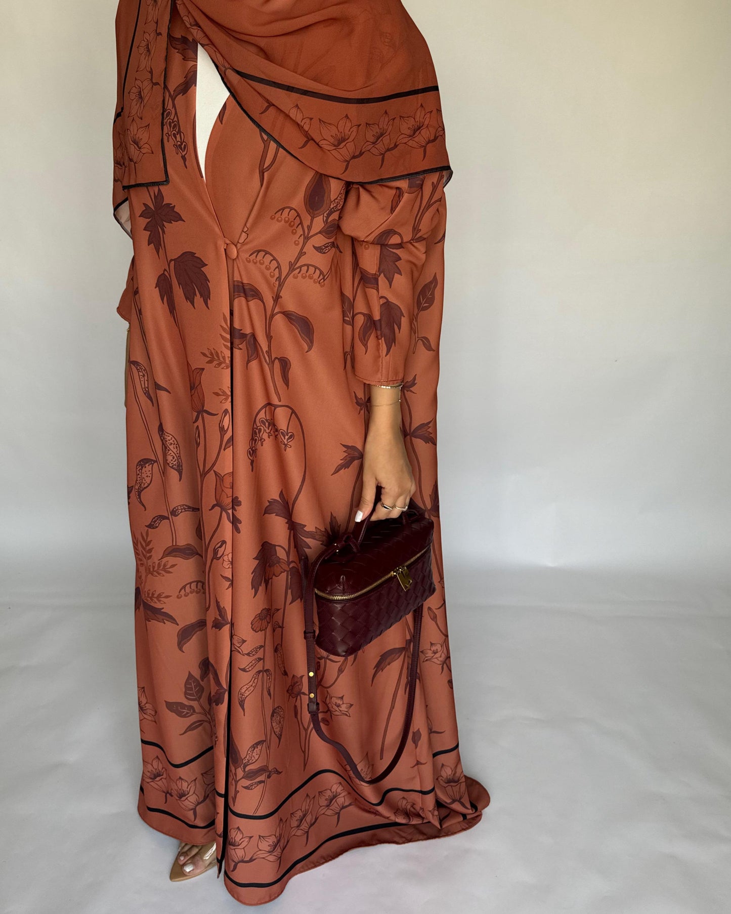 A379 - Burnt Orange Pattern A-Cut Summery Daily Abaya