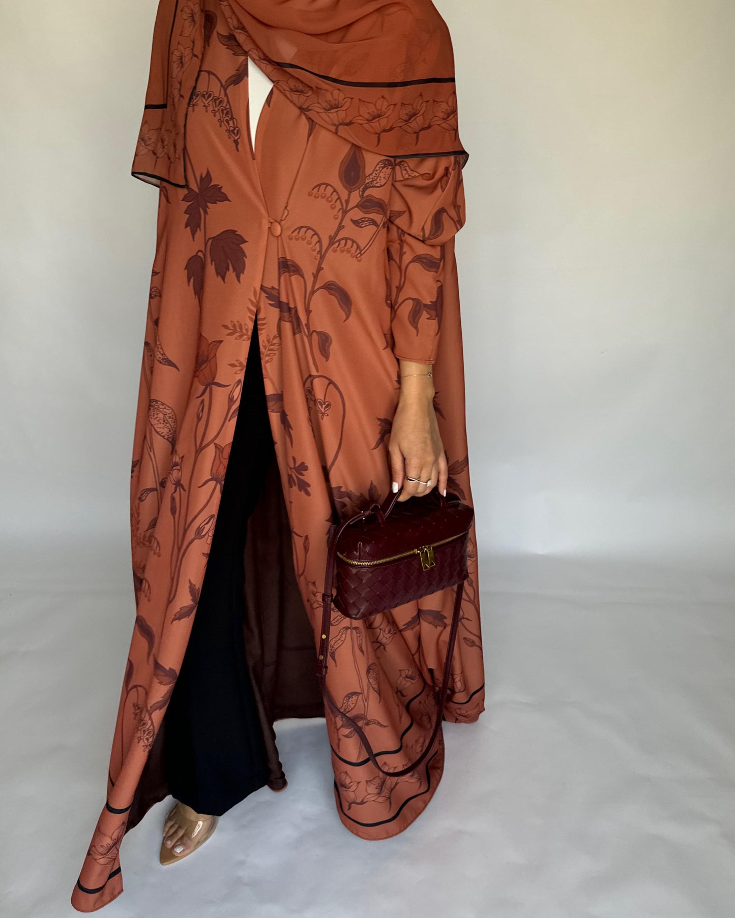A379 - Burnt Orange Pattern A-Cut Summery Daily Abaya