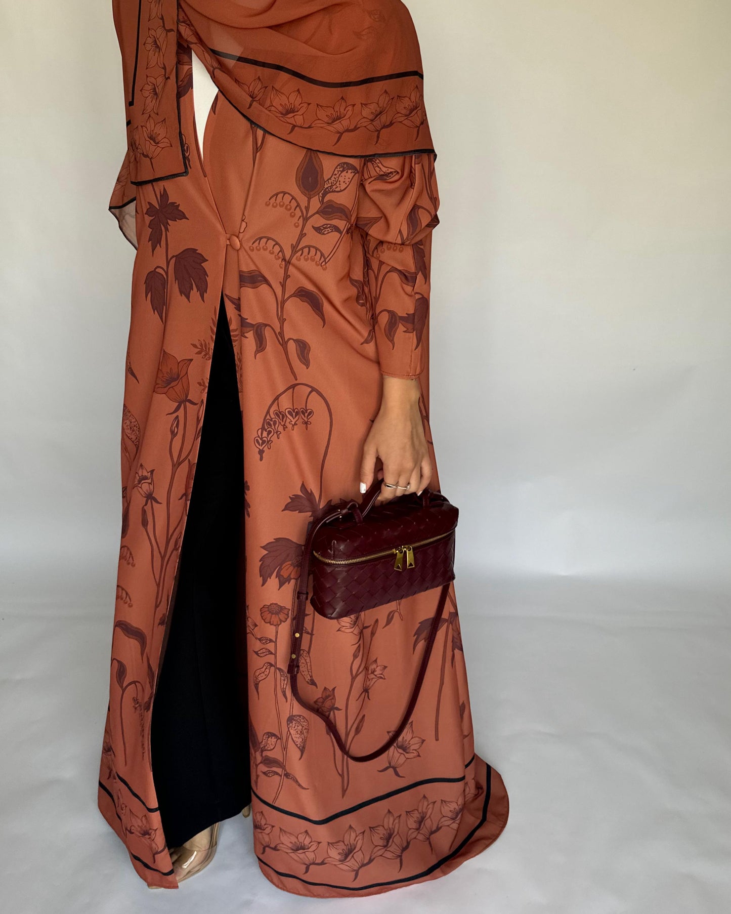A379 - Burnt Orange Pattern A-Cut Summery Daily Abaya
