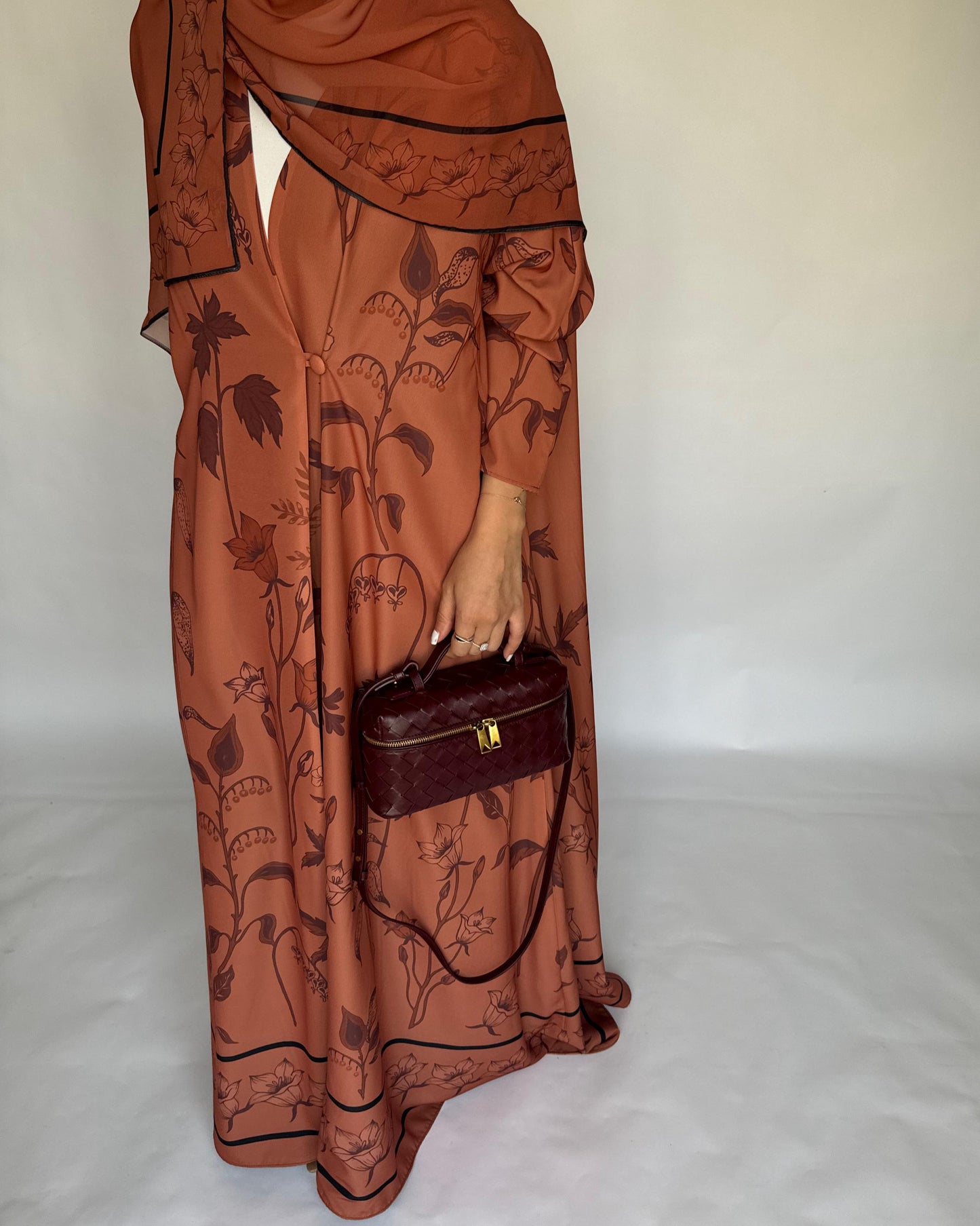 A379 - Burnt Orange Pattern A-Cut Summery Daily Abaya