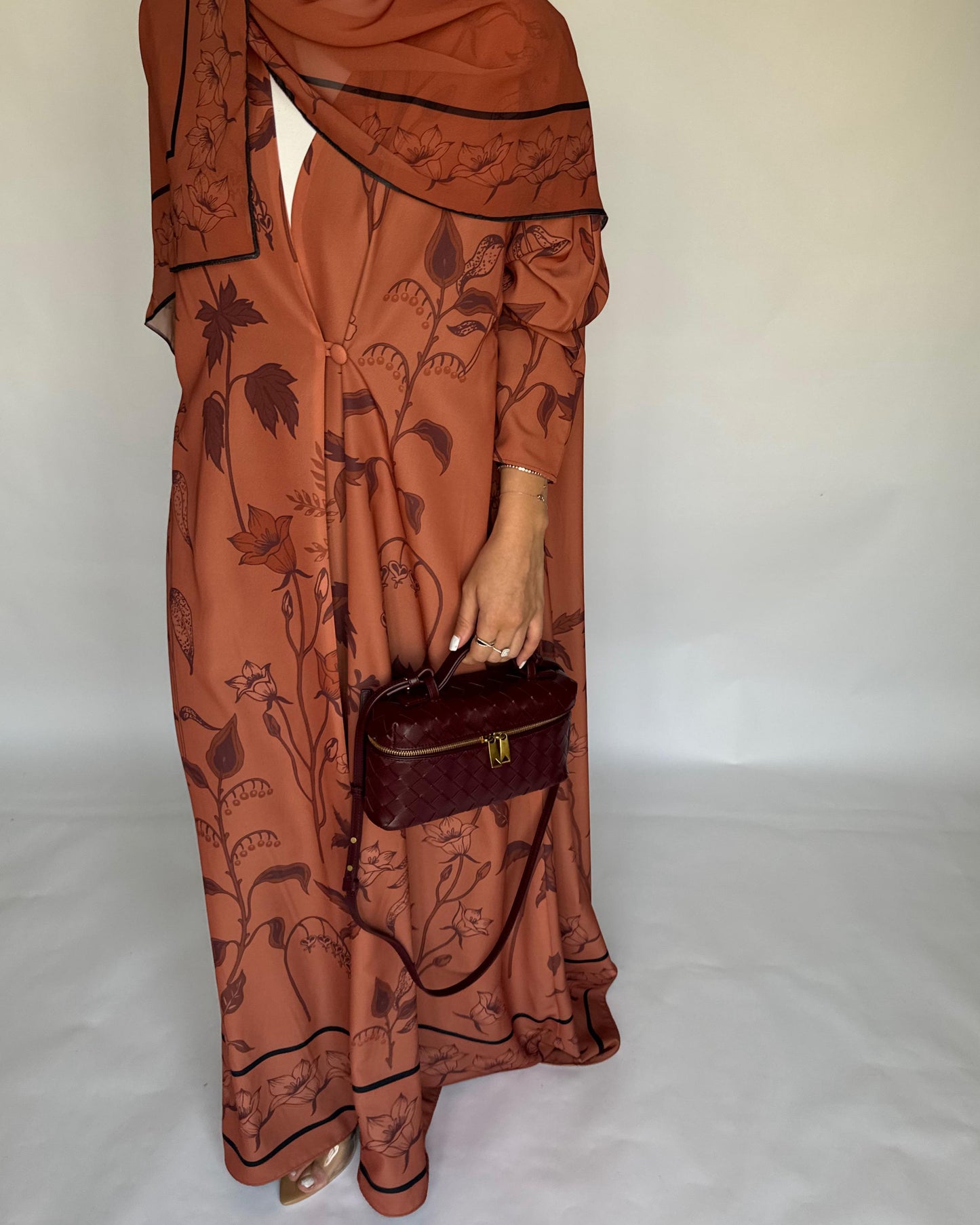 A379 - Burnt Orange Pattern A-Cut Summery Daily Abaya