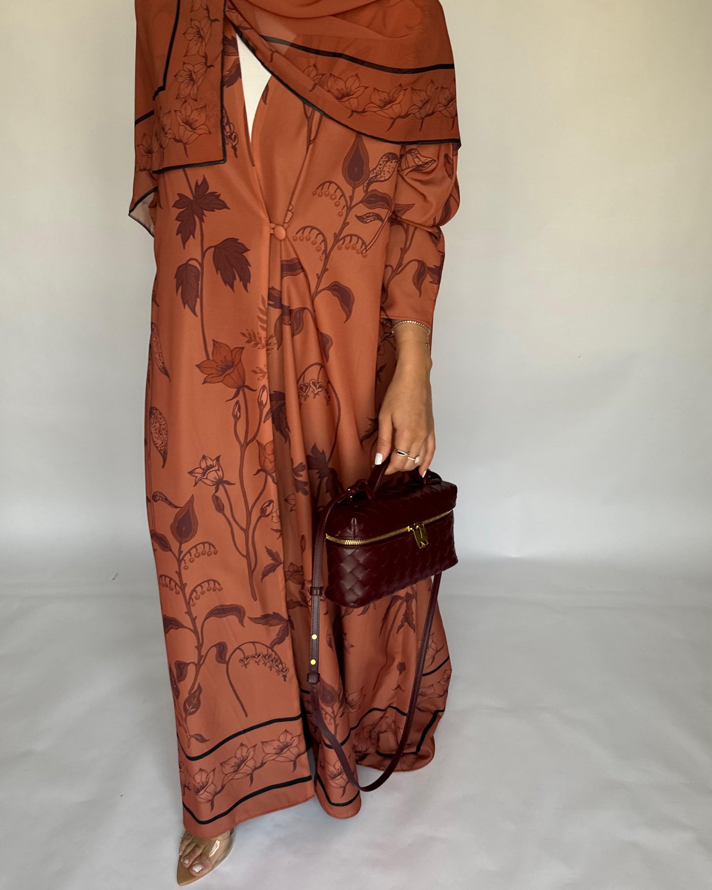 A379 - Burnt Orange Pattern A-Cut Summery Daily Abaya