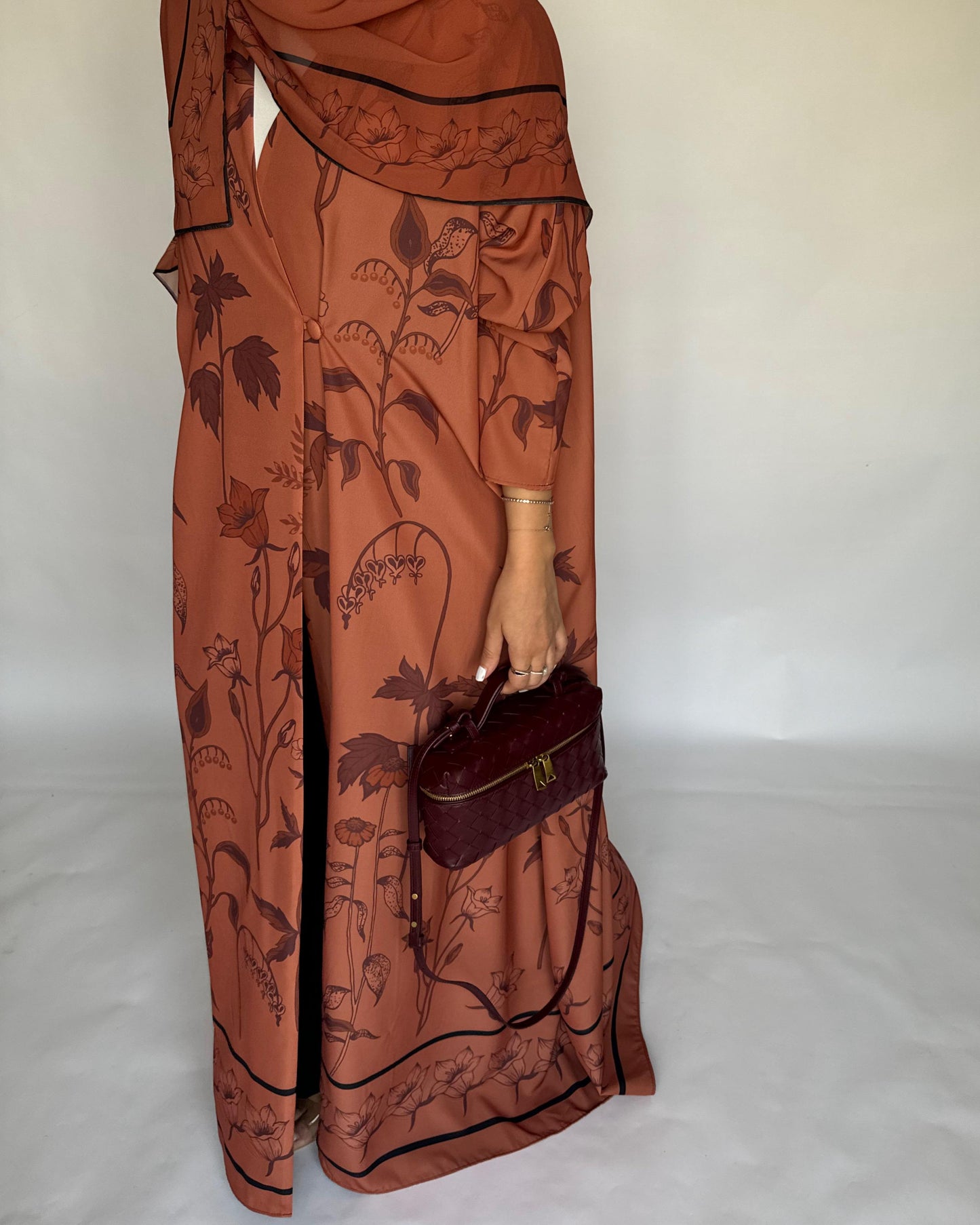 A379 - Burnt Orange Pattern A-Cut Summery Daily Abaya