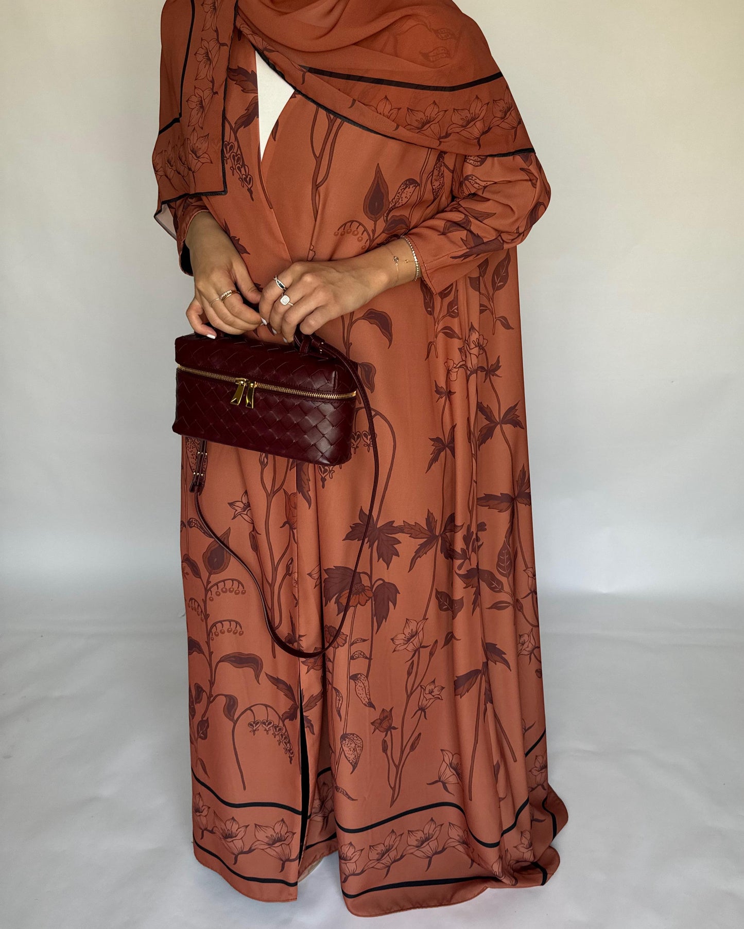 A379 - Burnt Orange Pattern A-Cut Summery Daily Abaya