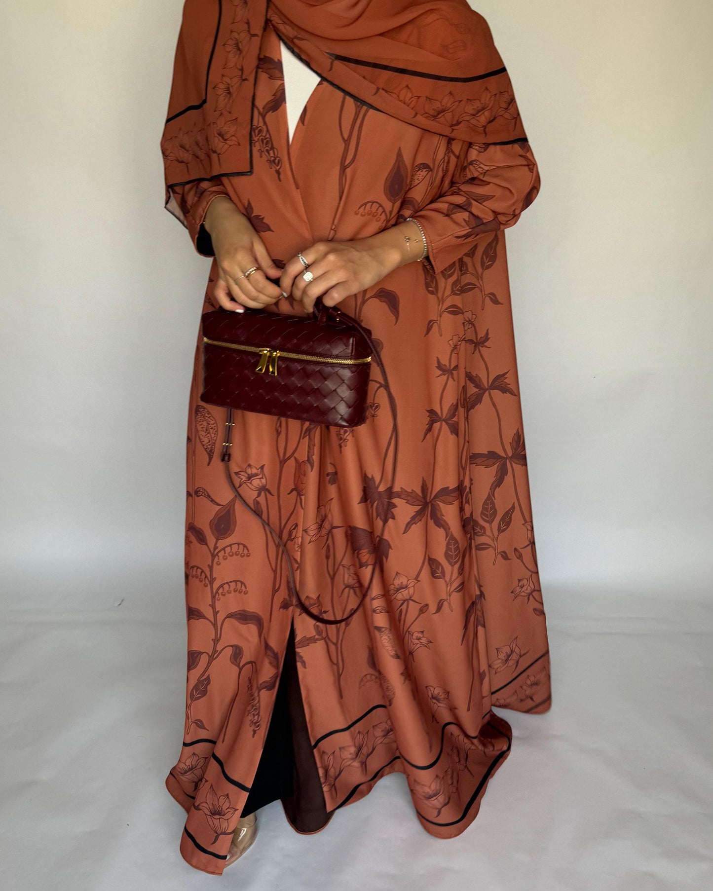 A379 - Burnt Orange Pattern A-Cut Summery Daily Abaya