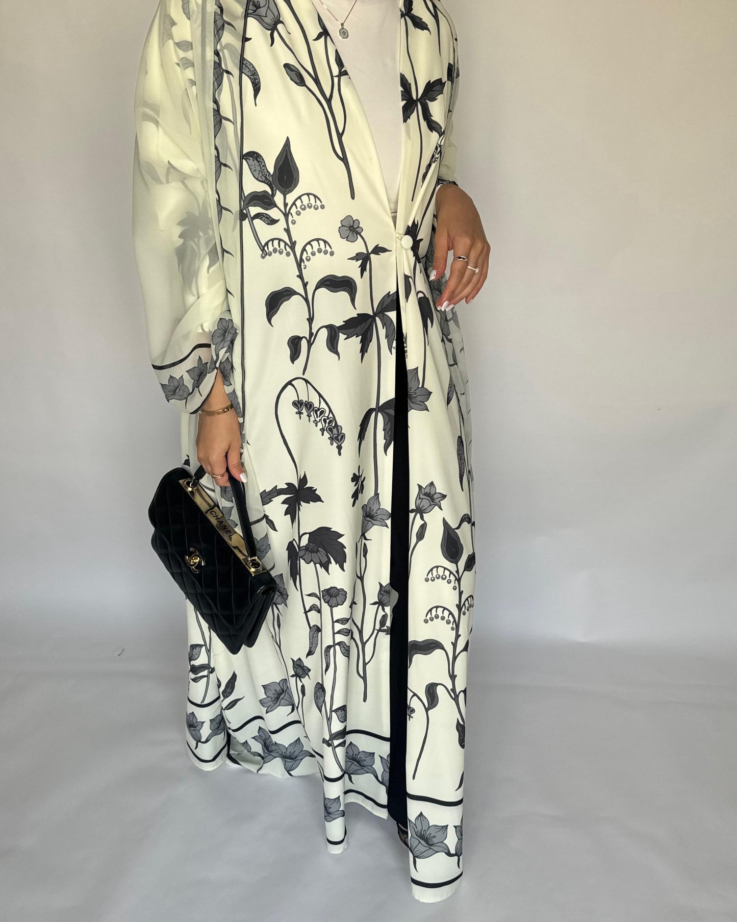 A378 - Off-White Pattern A-Cut Summery Daily Abaya