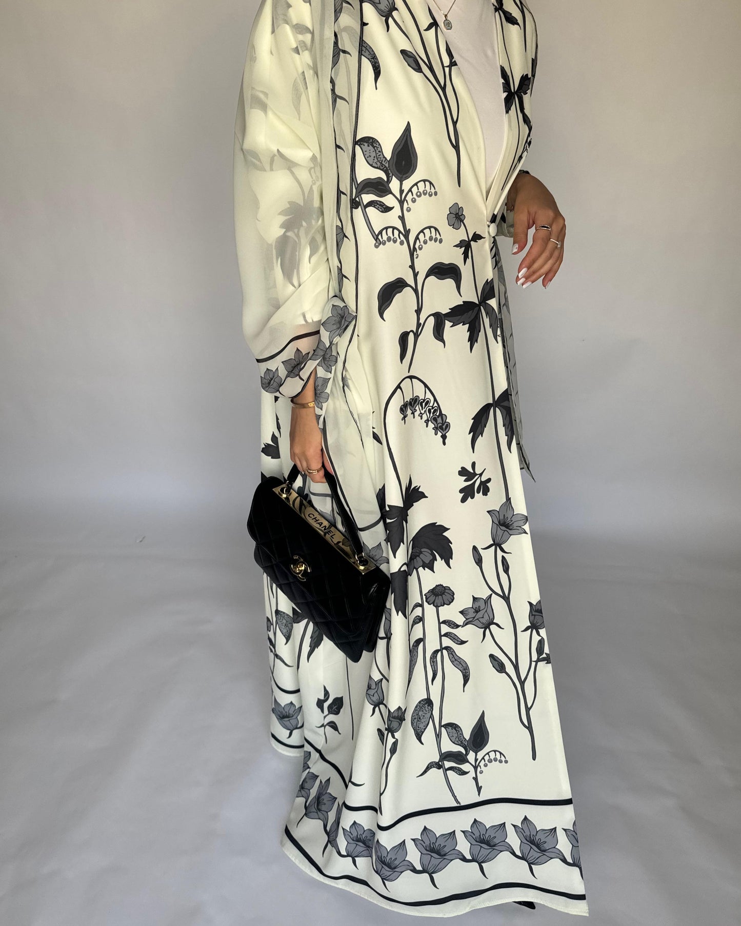 A378 - Off-White Pattern A-Cut Summery Daily Abaya