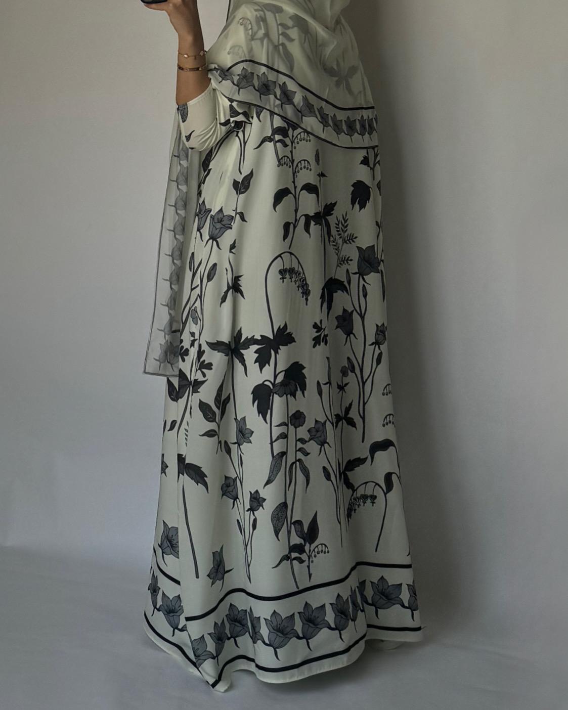 A378 - Off-White Pattern A-Cut Summery Daily Abaya