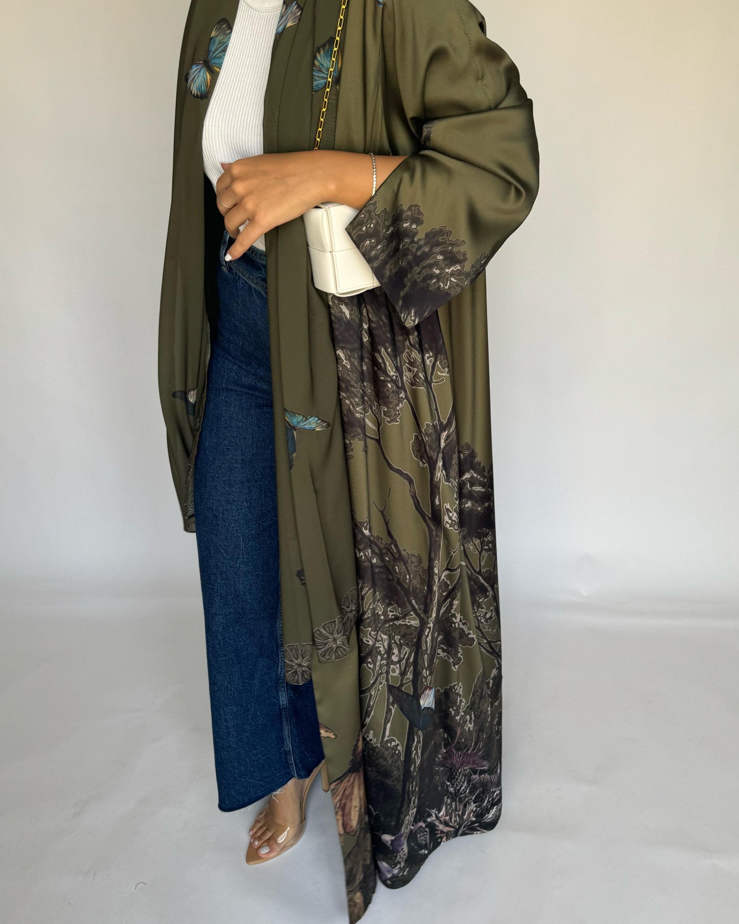A389 -  Green Butterfly Forest A-Cut Summery Abaya