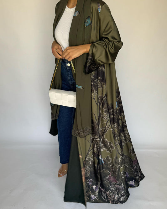 A389 -  Green Butterfly Forest A-Cut Summery Abaya