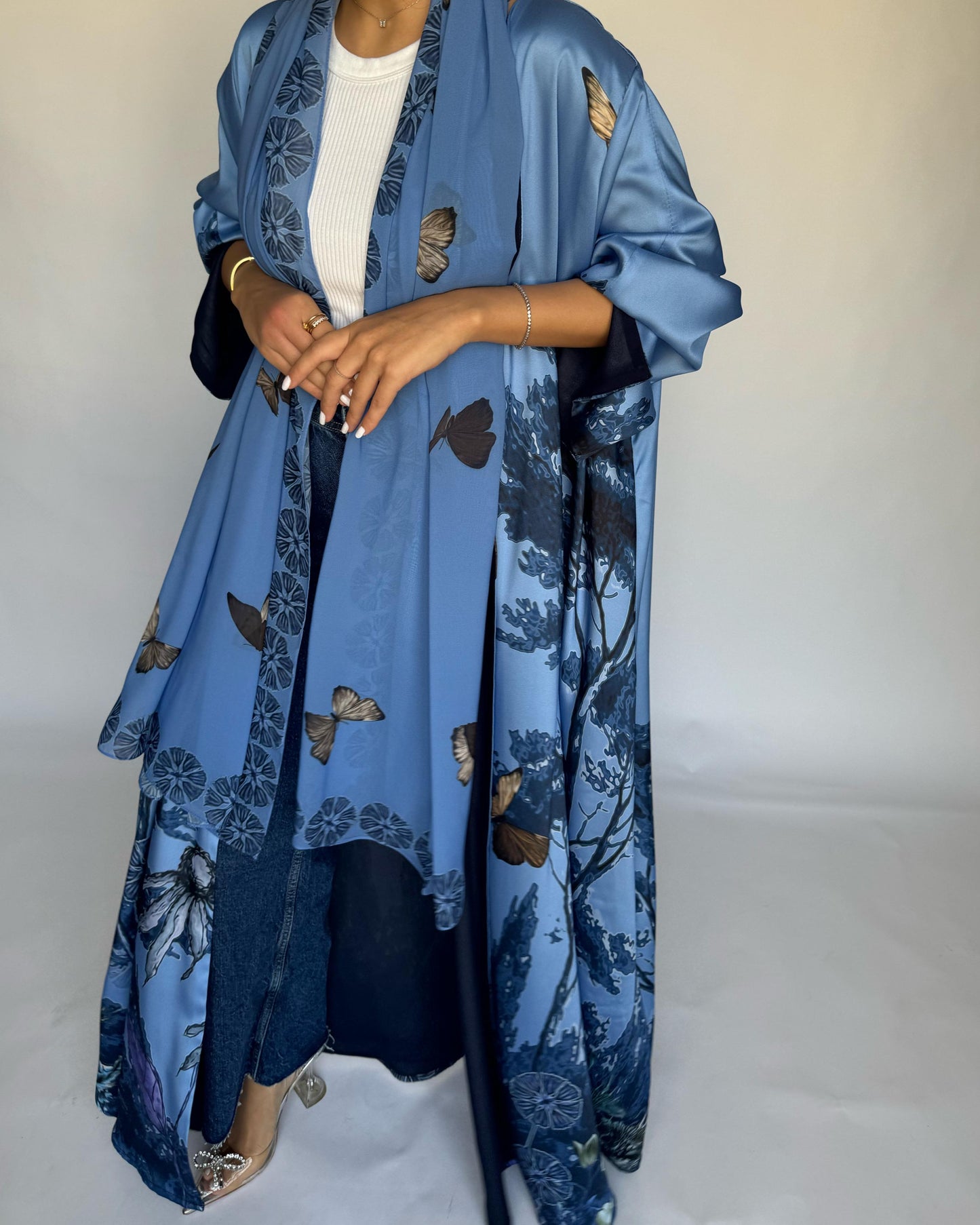 A385 - Blue Butterfly Forest A-Cut Summery Abaya