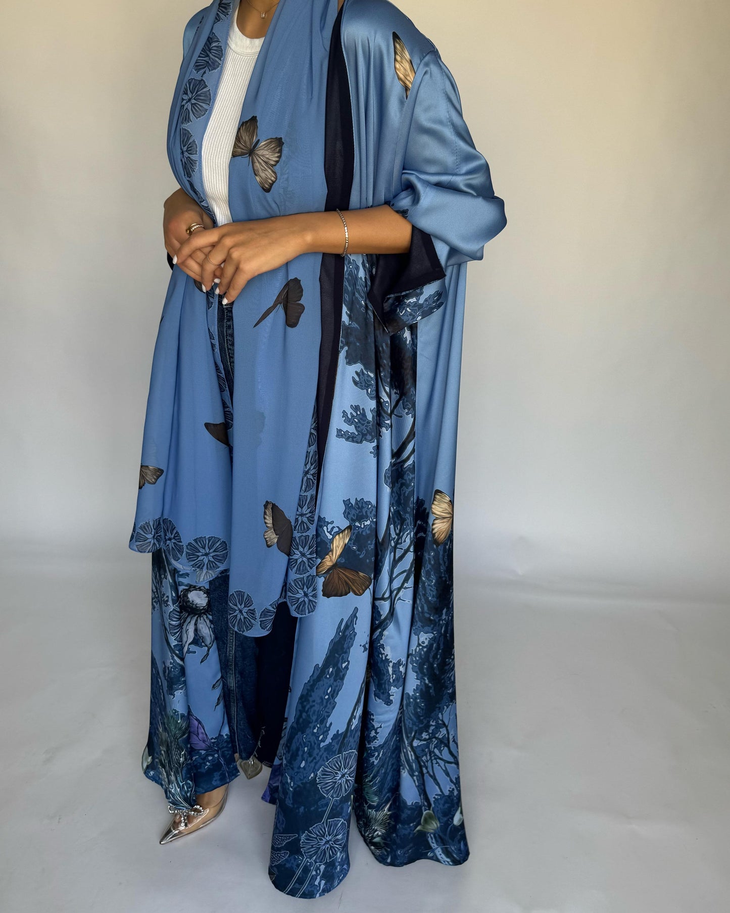 A385 - Blue Butterfly Forest A-Cut Summery Abaya