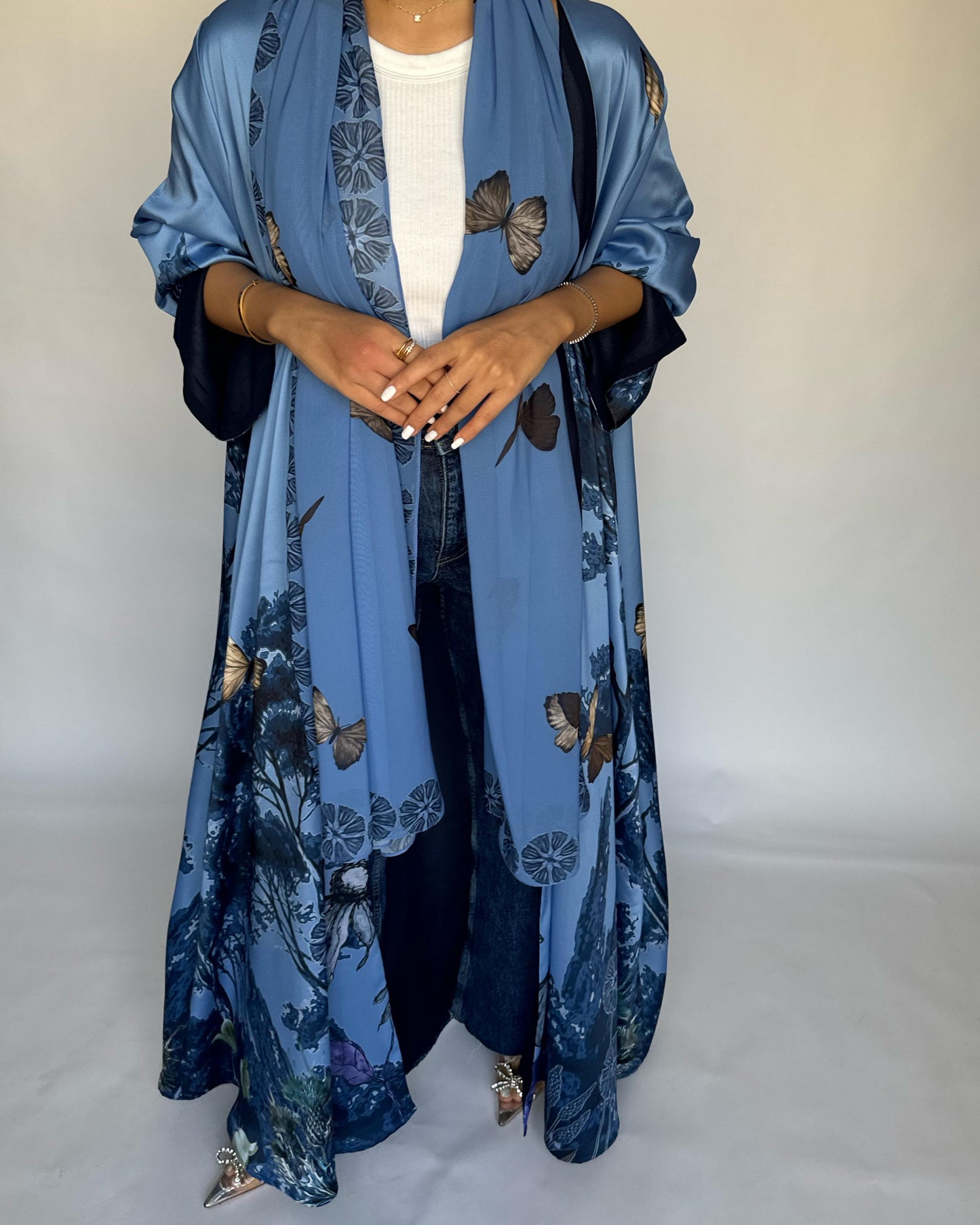 A385 - Blue Butterfly Forest A-Cut Summery Abaya