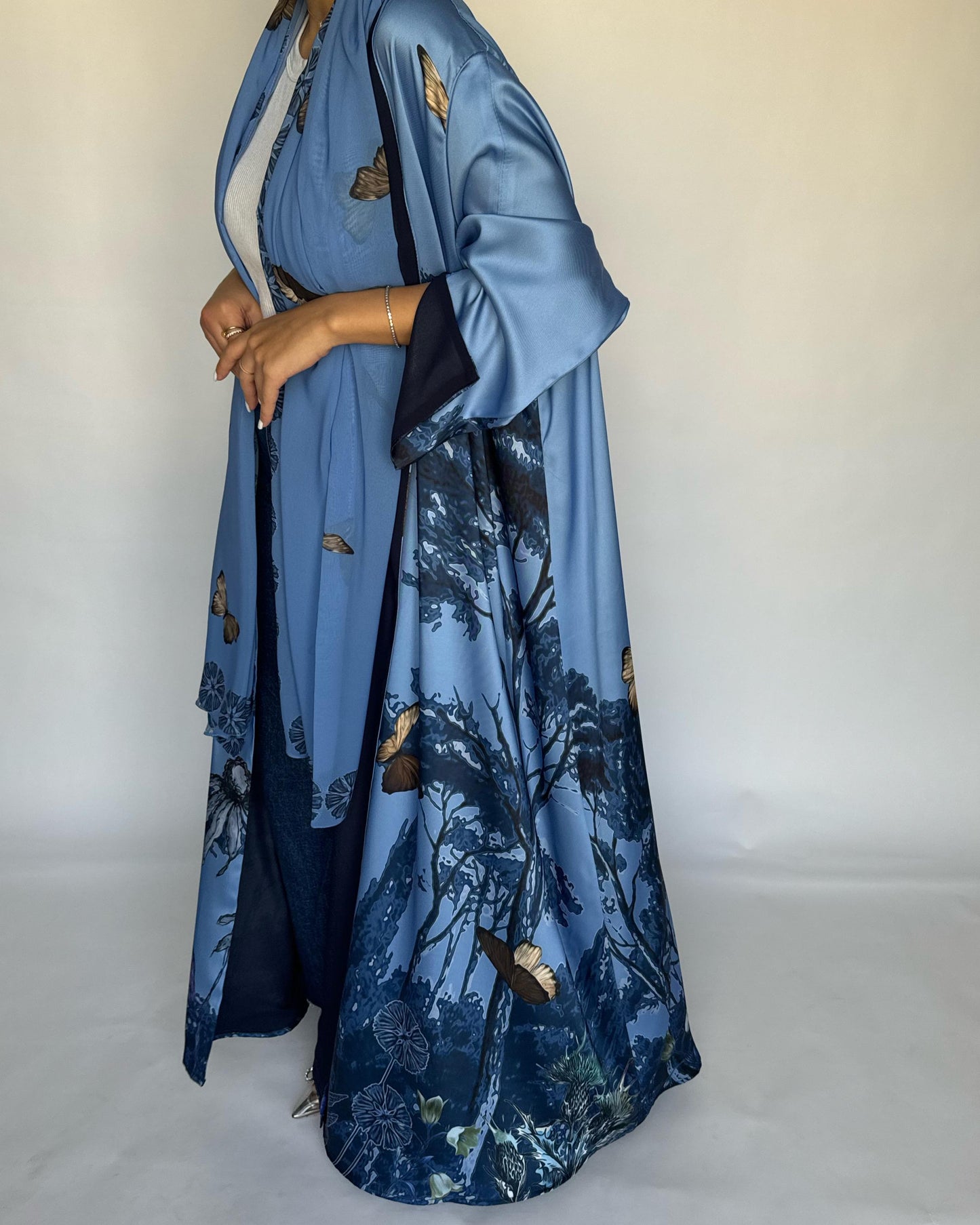 A385 - Blue Butterfly Forest A-Cut Summery Abaya