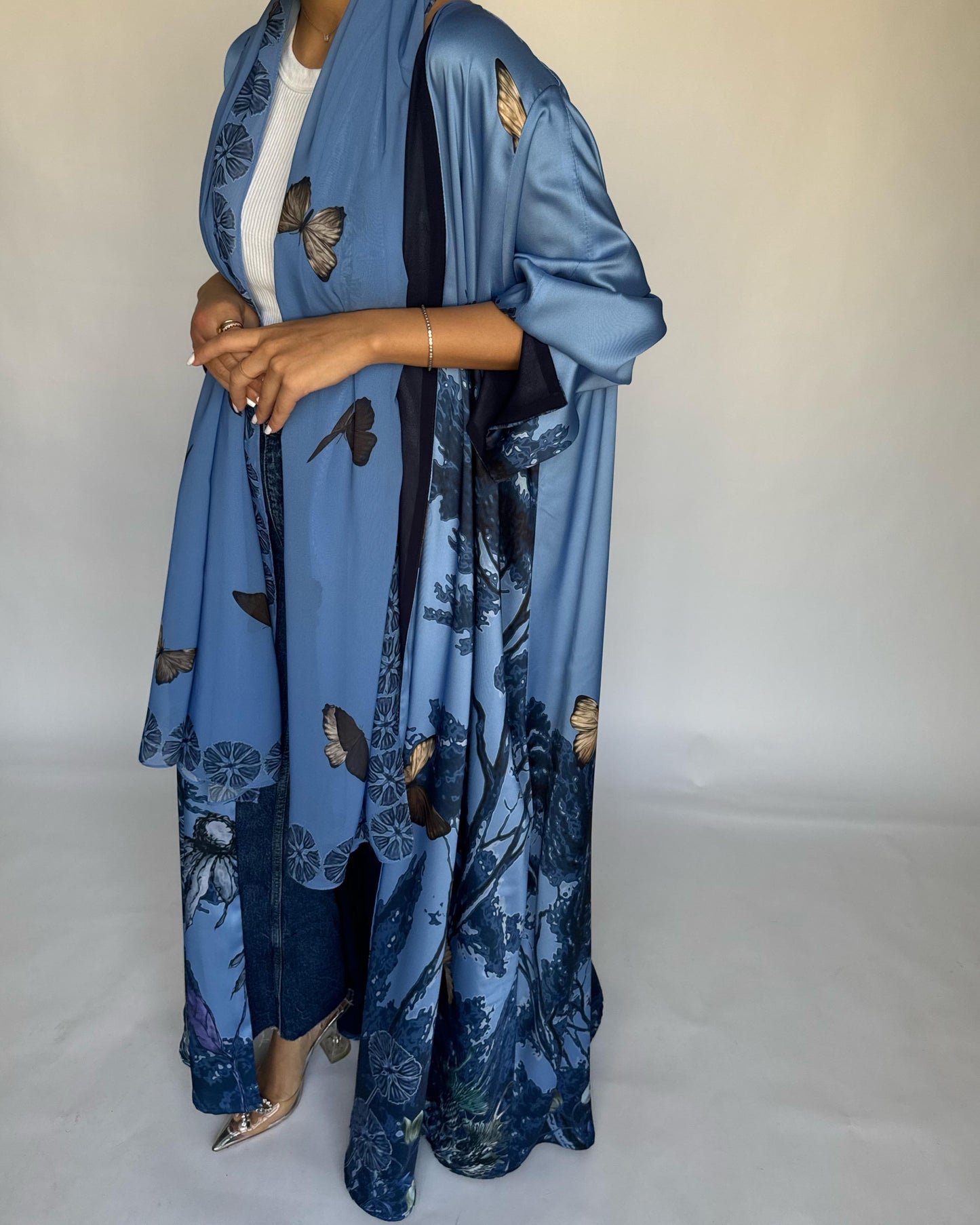 A385 - Blue Butterfly Forest A-Cut Summery Abaya