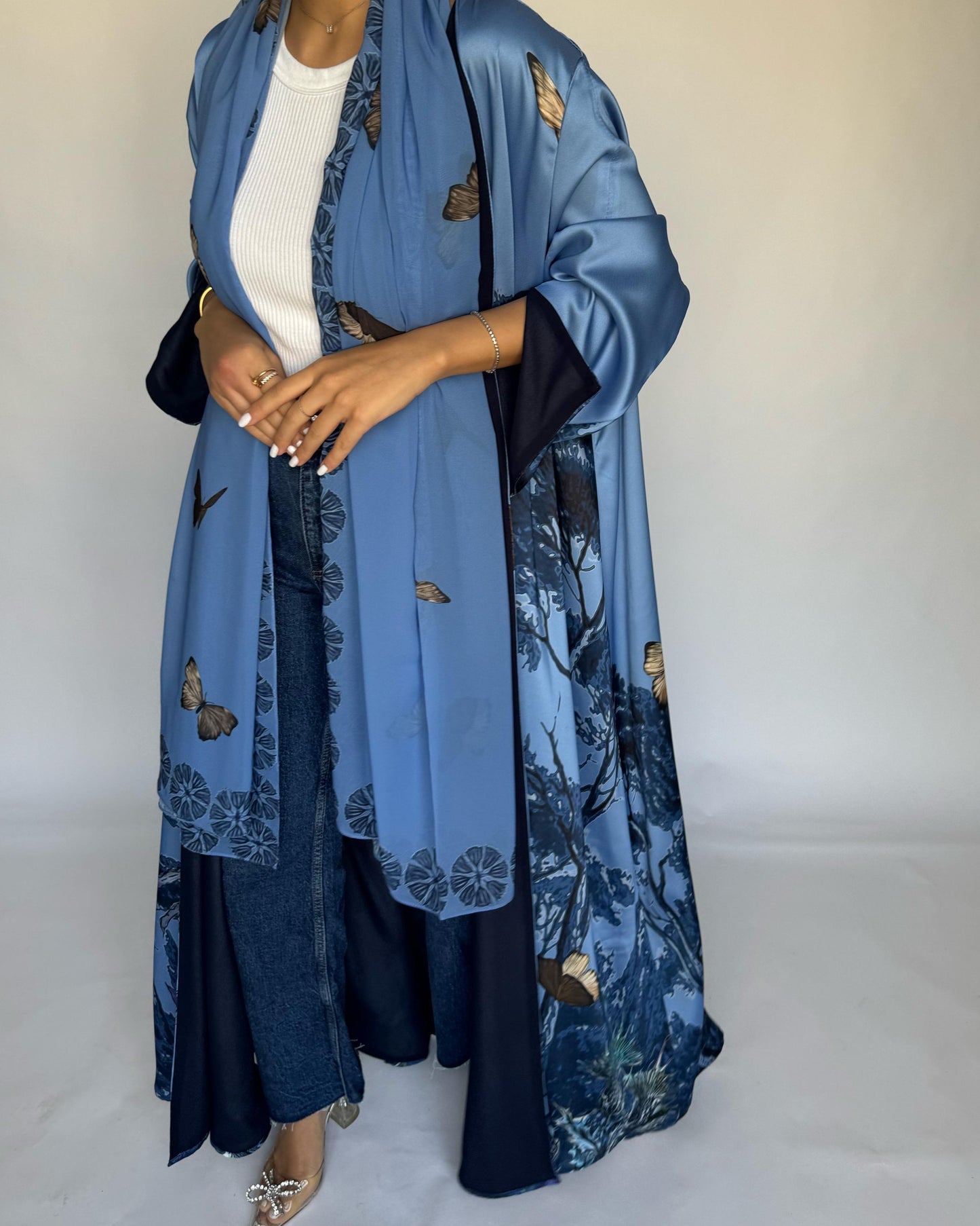 A385 - Blue Butterfly Forest A-Cut Summery Abaya
