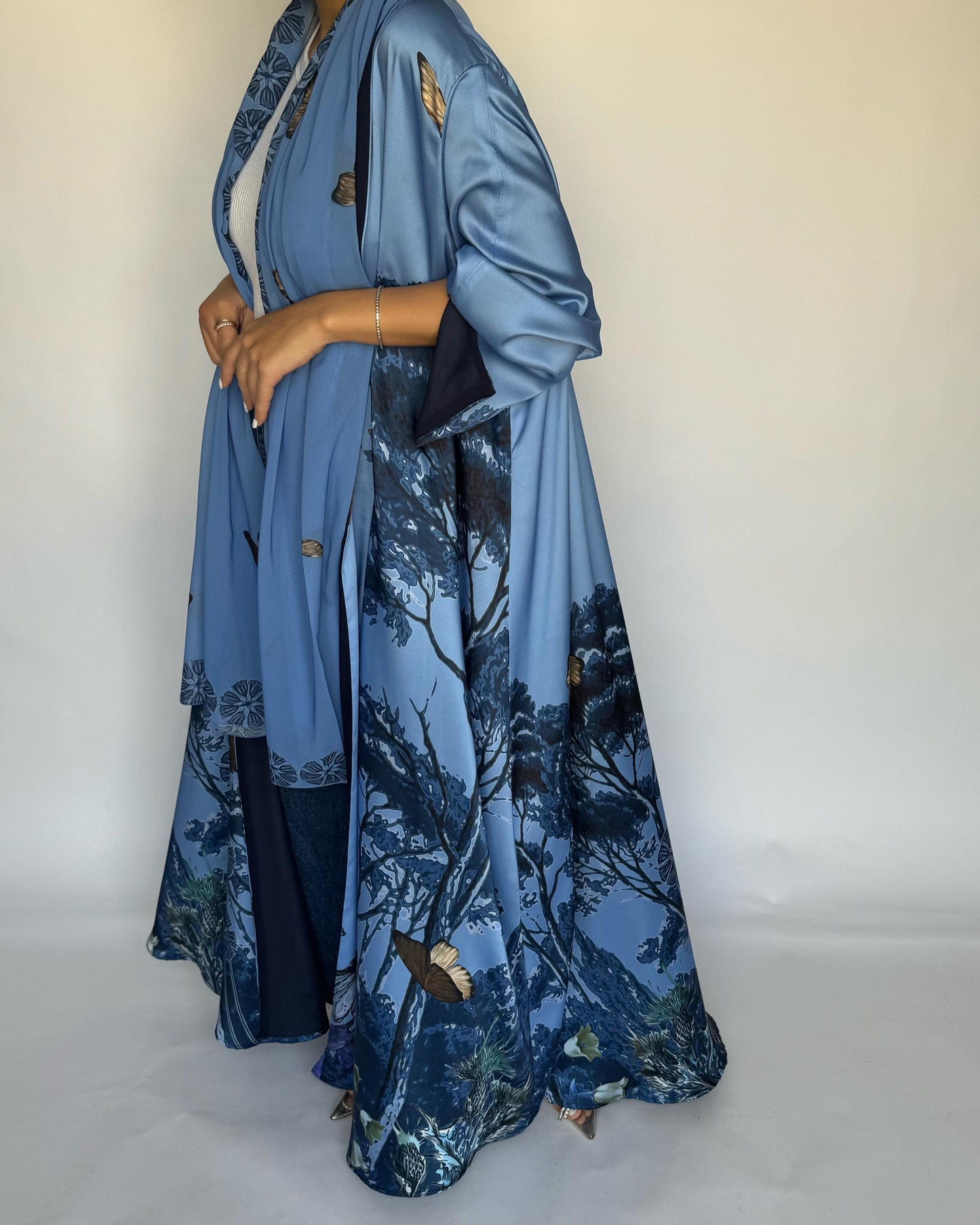 A385 - Blue Butterfly Forest A-Cut Summery Abaya