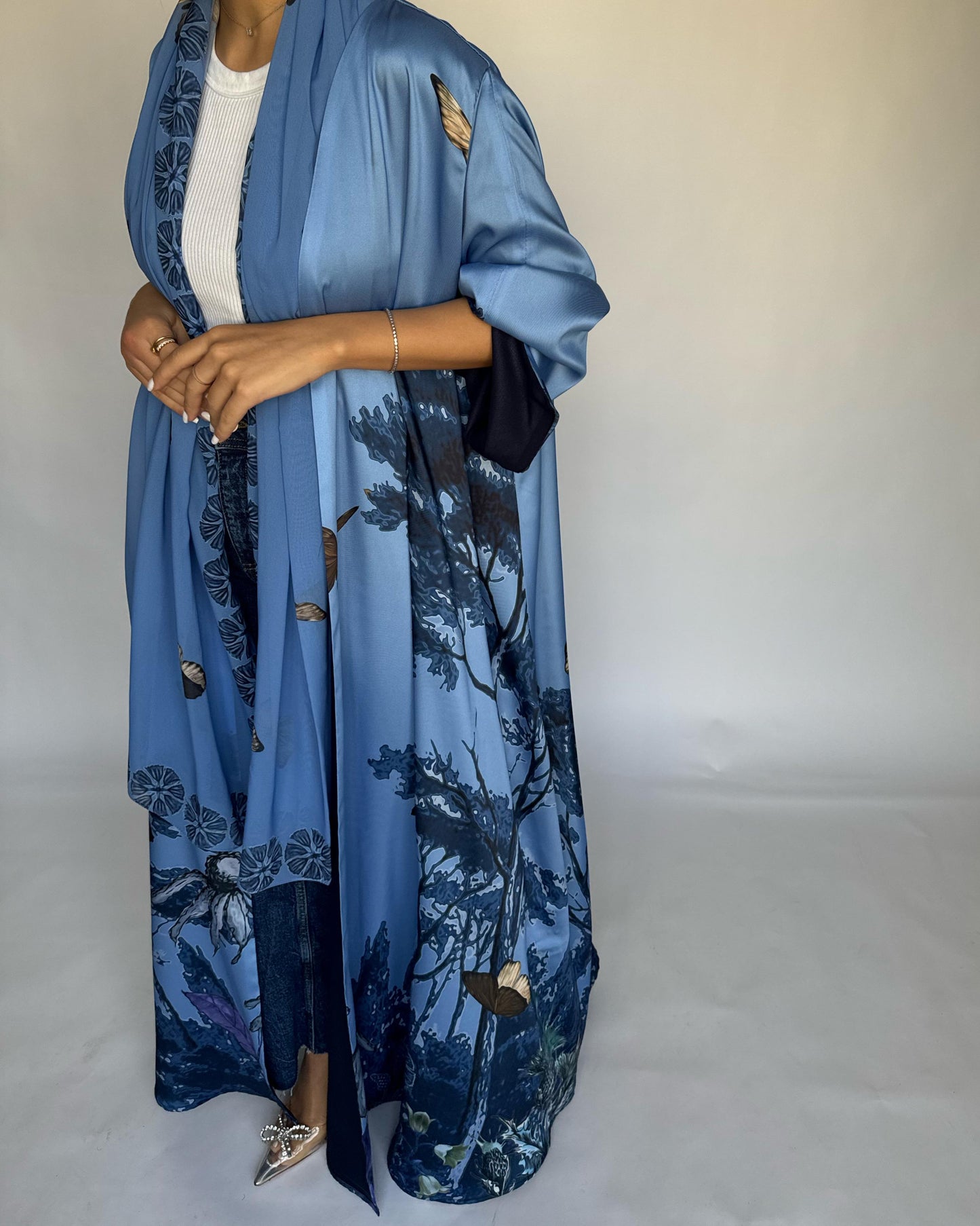 A385 - Blue Butterfly Forest A-Cut Summery Abaya
