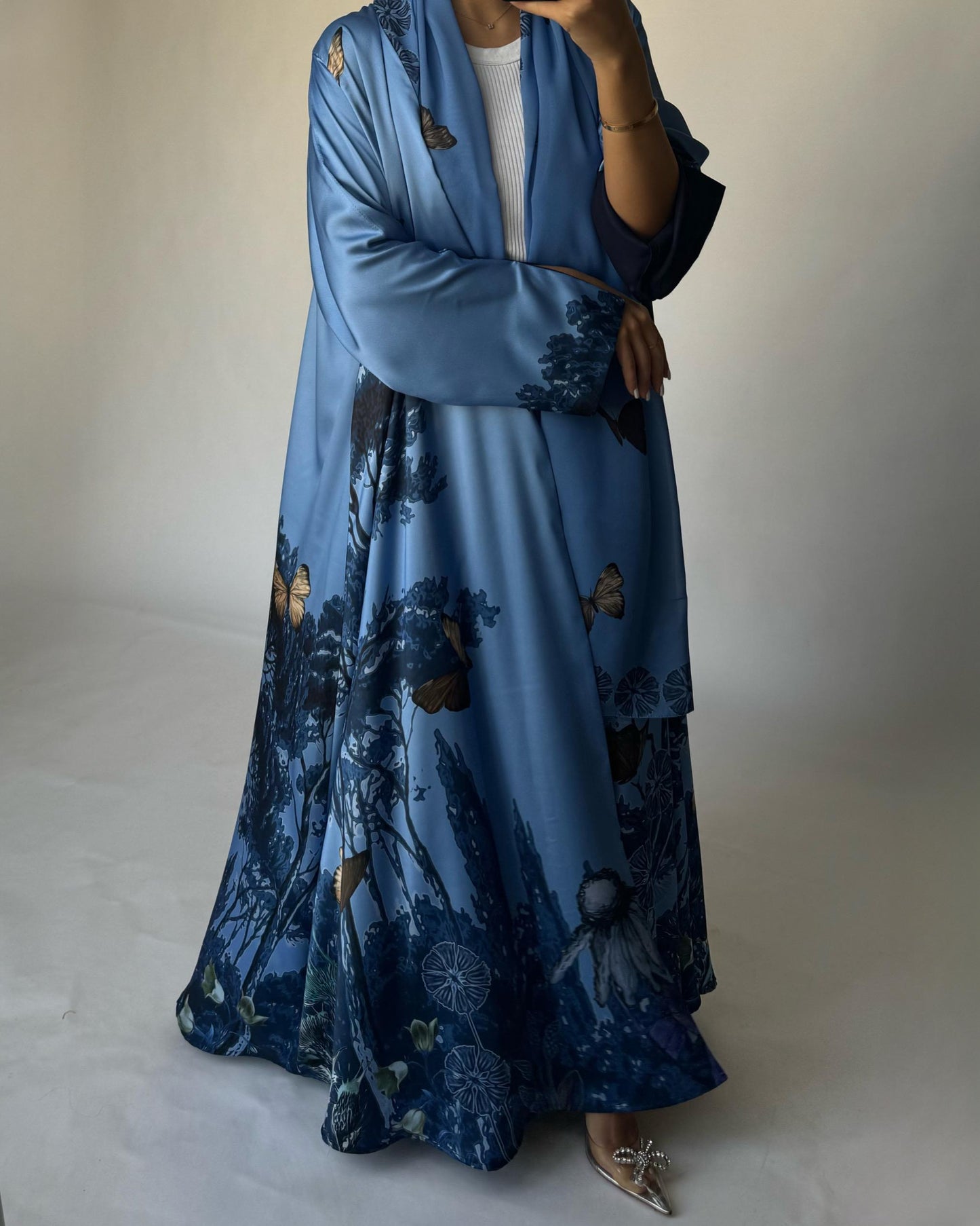 A385 - Blue Butterfly Forest A-Cut Summery Abaya