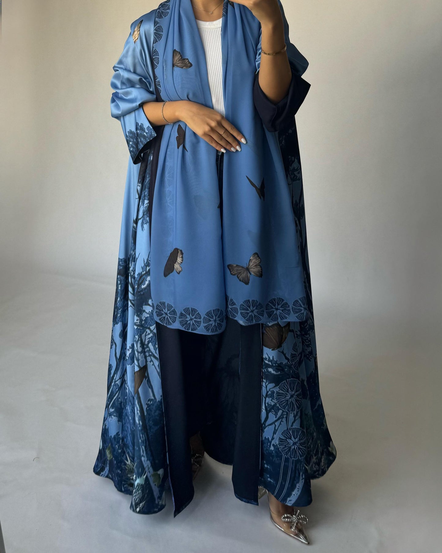 A385 - Blue Butterfly Forest A-Cut Summery Abaya