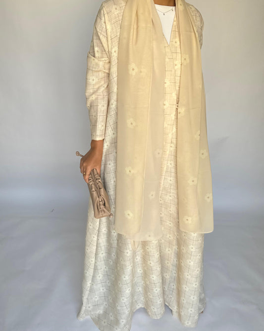A390 -  Butter Yellow Flower Linen A-Cut Summery Abaya