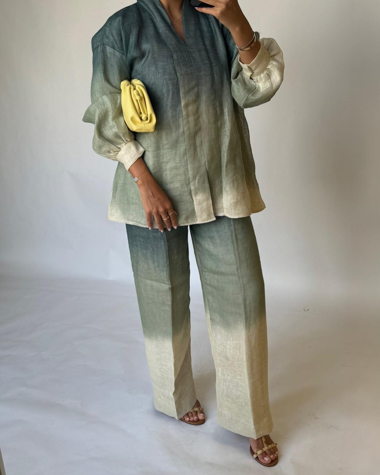 A400 - Green to Yellow Ombre Summer Linen Set