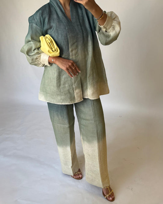 A400 - Green to Yellow Ombre Summer Linen Set