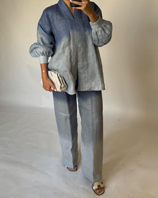A398 - Shades of Blue Ombre Summer Linen Set