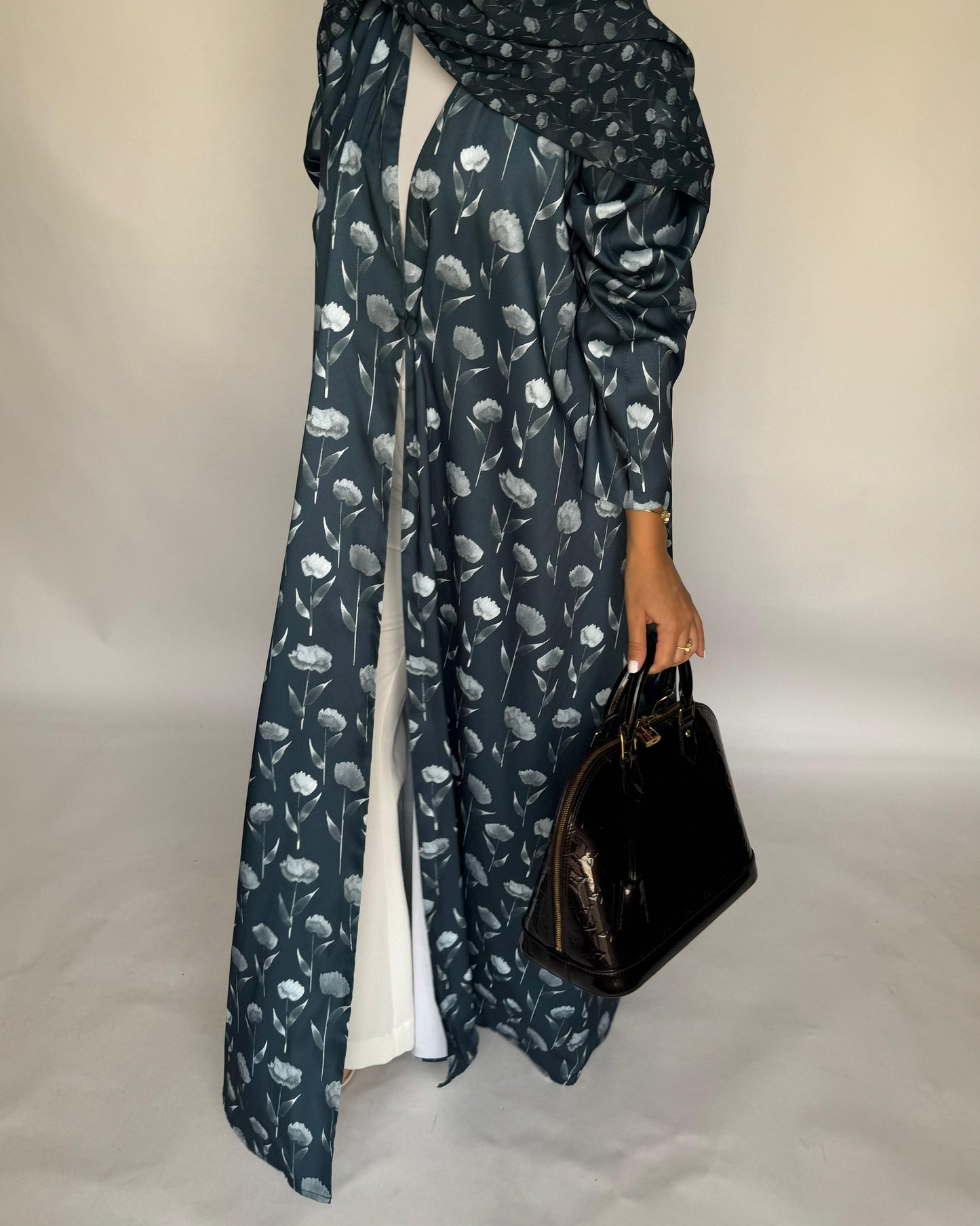 A403 - Blue Flower Pattern A-Cut Summery Daily Abaya