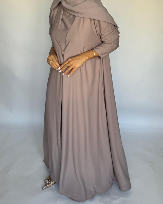 A410 - Taupe Daily Summery Abaya, Dress & Shaila