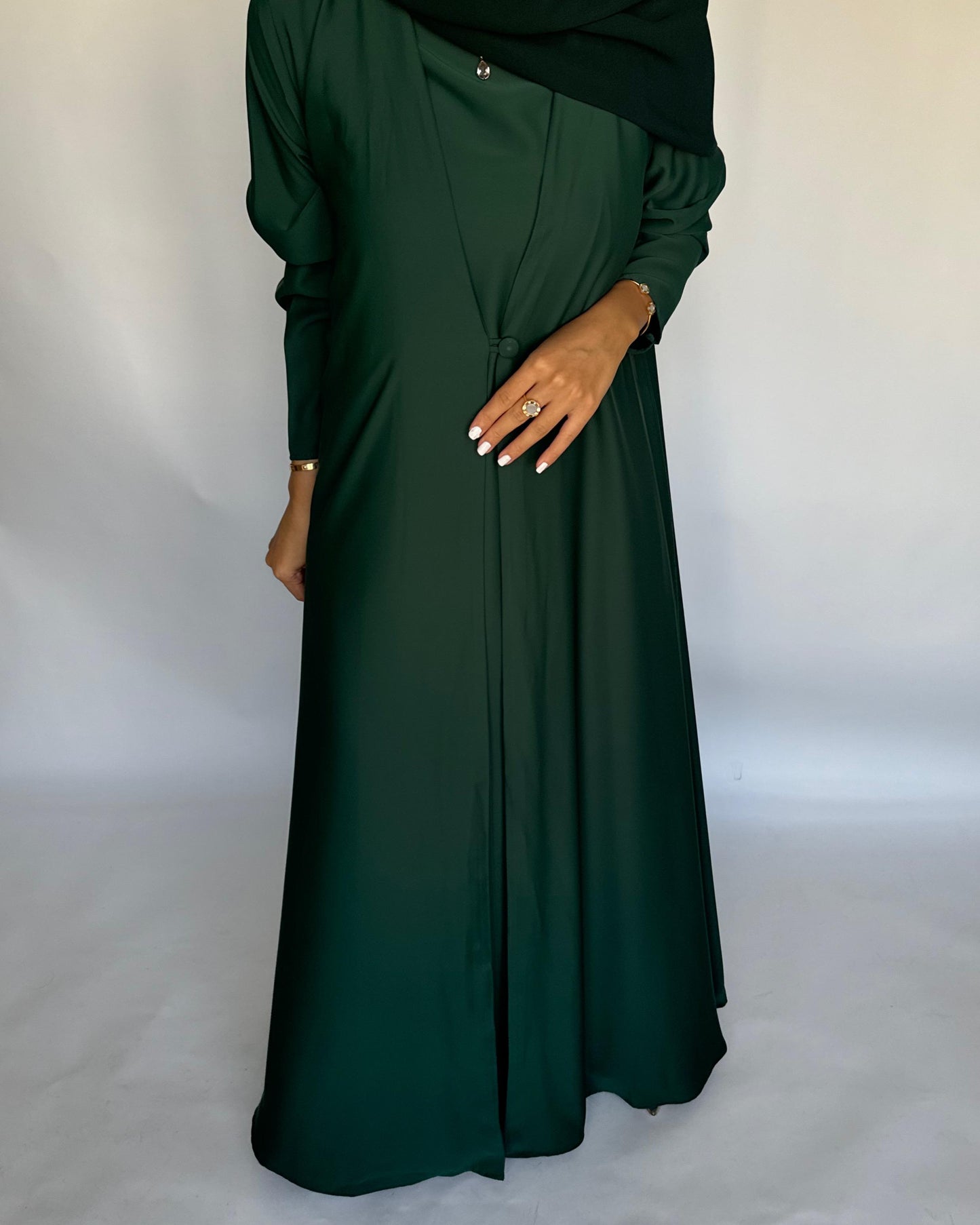 A416 - Forest Green Daily Summery Abaya, Dress & Shaila