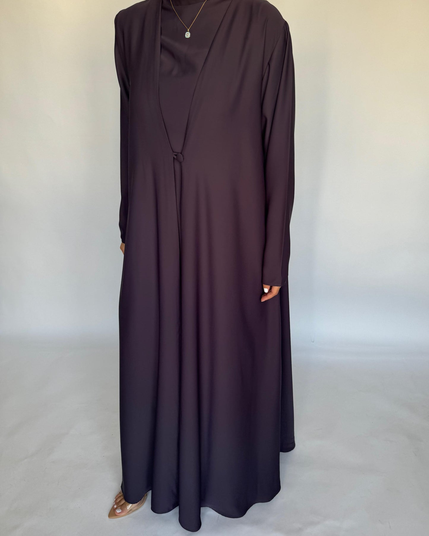 A415 - Dark Purple Daily Summery Abaya, Dress & Shaila