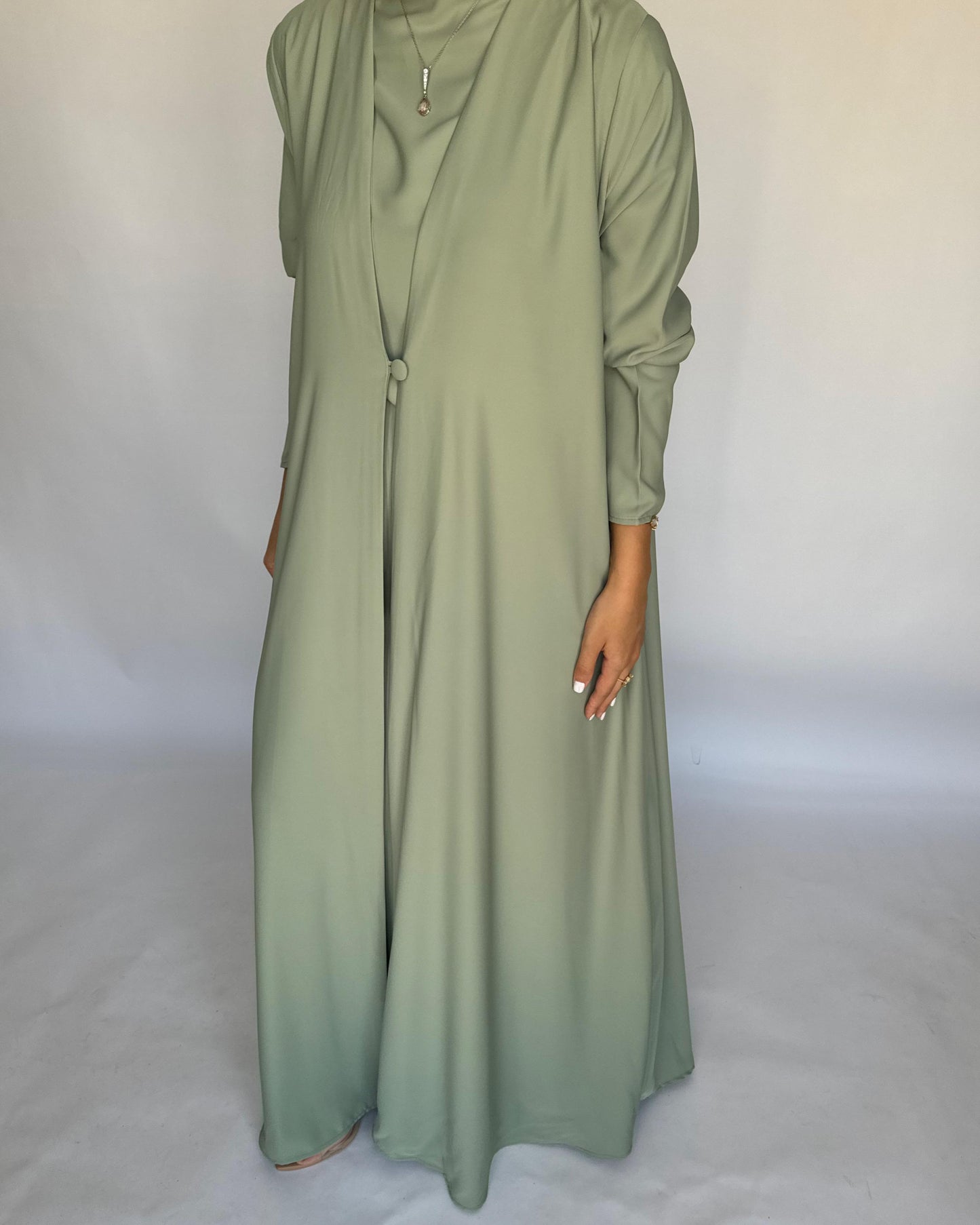 A417 - Mint Green Daily Summery Abaya, Dress & Shaila