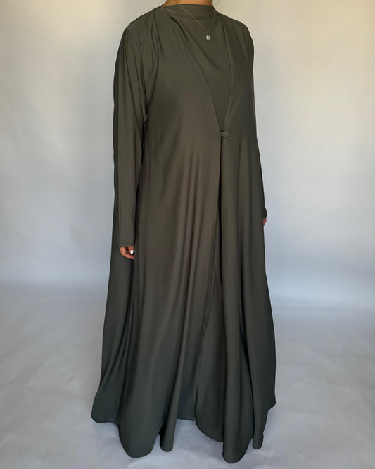 A408 - Olive Green Daily Summery Abaya, Dress & Shaila