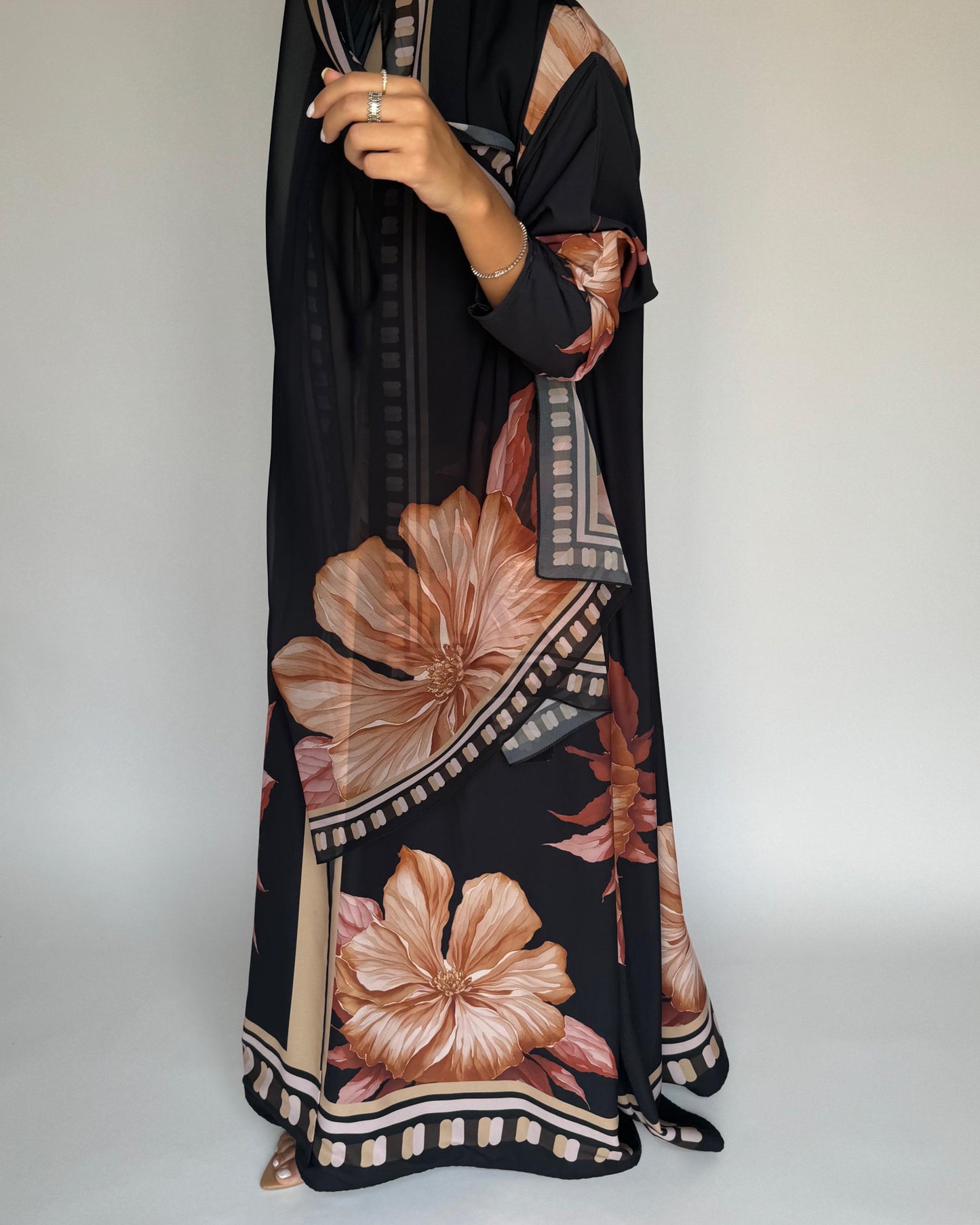 A423 - Charcoal A-Cut Flower Summery Daily Abaya