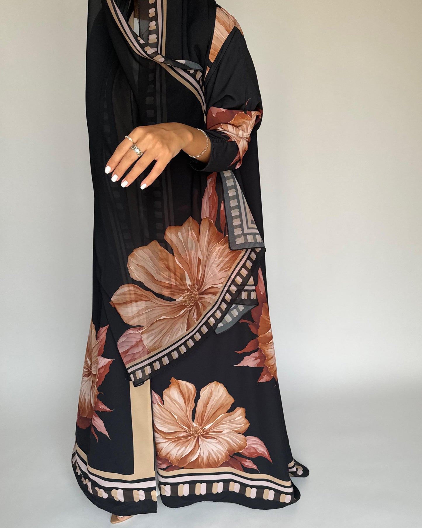 A423 - Charcoal A-Cut Flower Summery Daily Abaya
