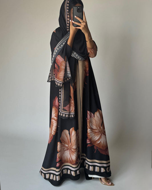 A423 - Charcoal A-Cut Flower Summery Daily Abaya