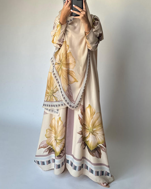 A425 - Butter Yellow A-Cut Flower Summery Daily Abaya