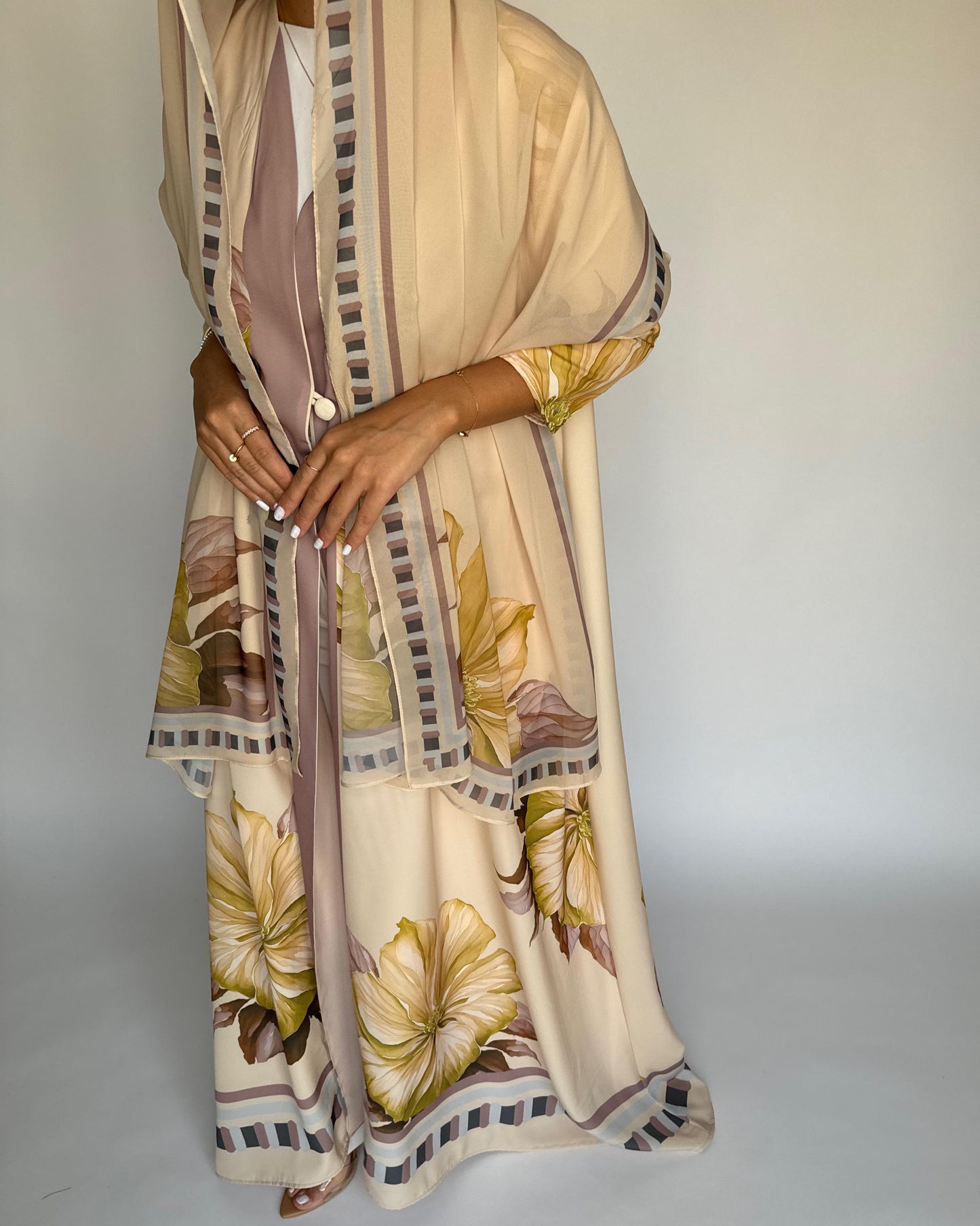 A425 - Butter Yellow A-Cut Flower Summery Daily Abaya