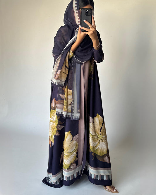 A428 - Dark Purple A-Cut Flower Summery Daily Abaya