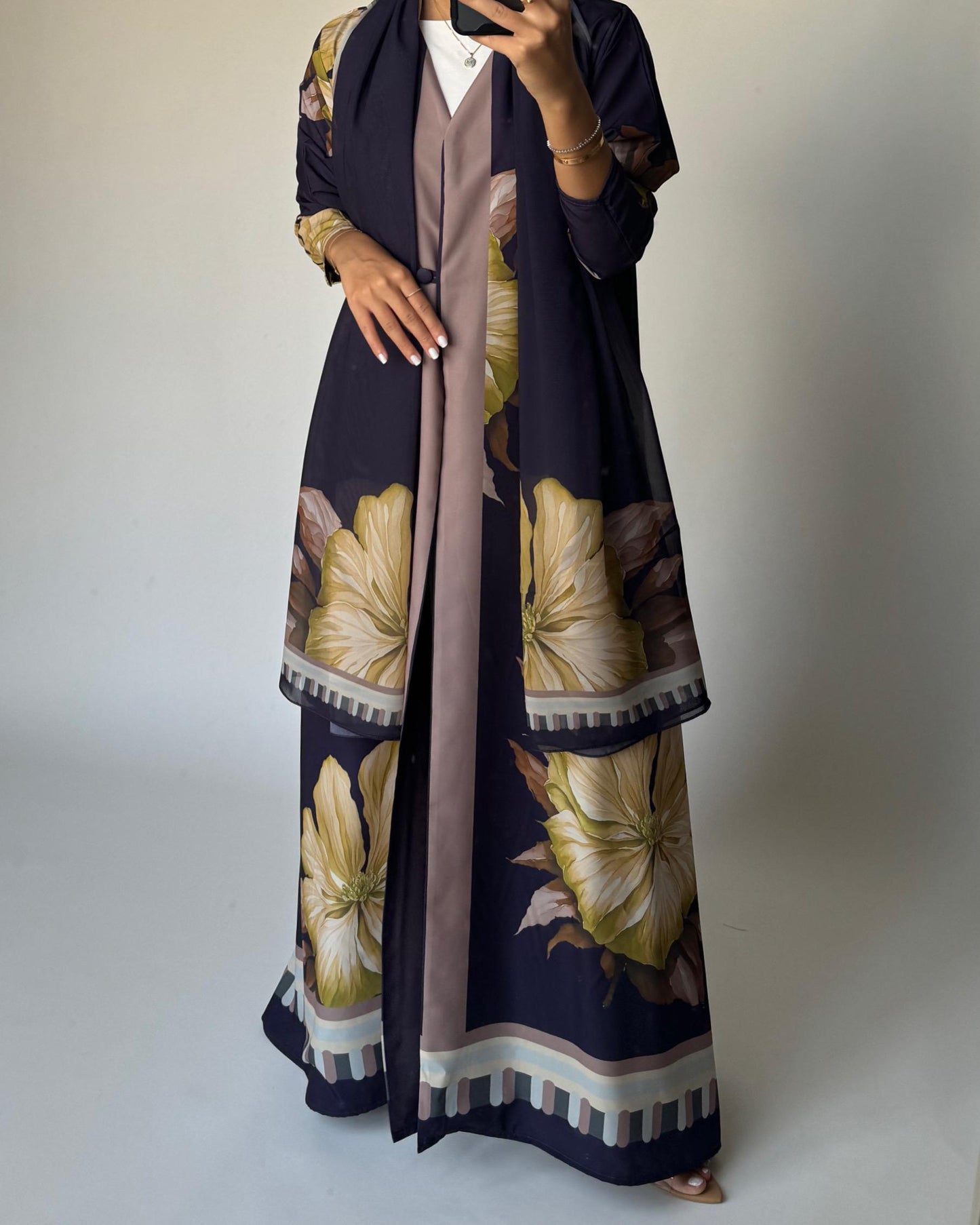 A428 - Dark Purple A-Cut Flower Summery Daily Abaya