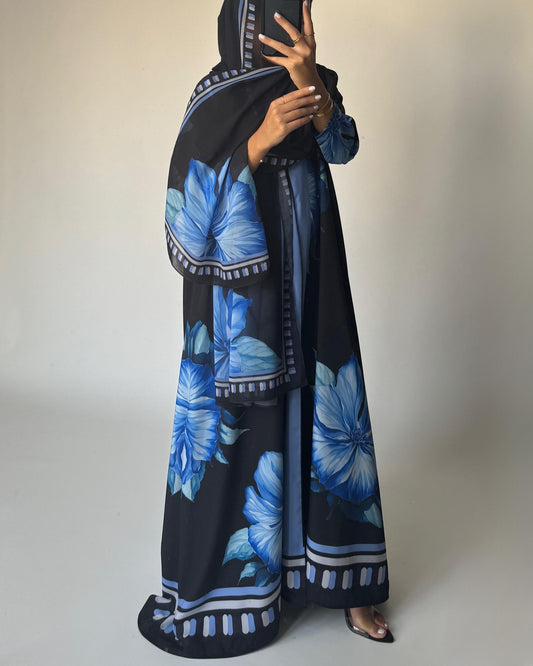 A424 - Black A-Cut Flower Summery Daily Abaya