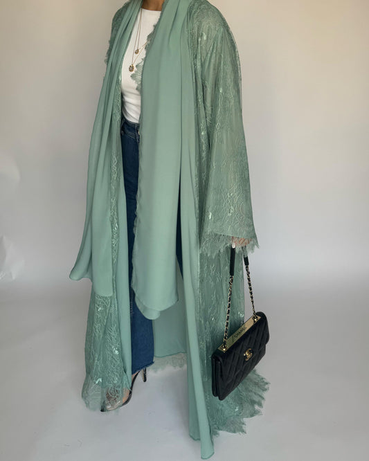 A435 - Green Lace Summery Abaya