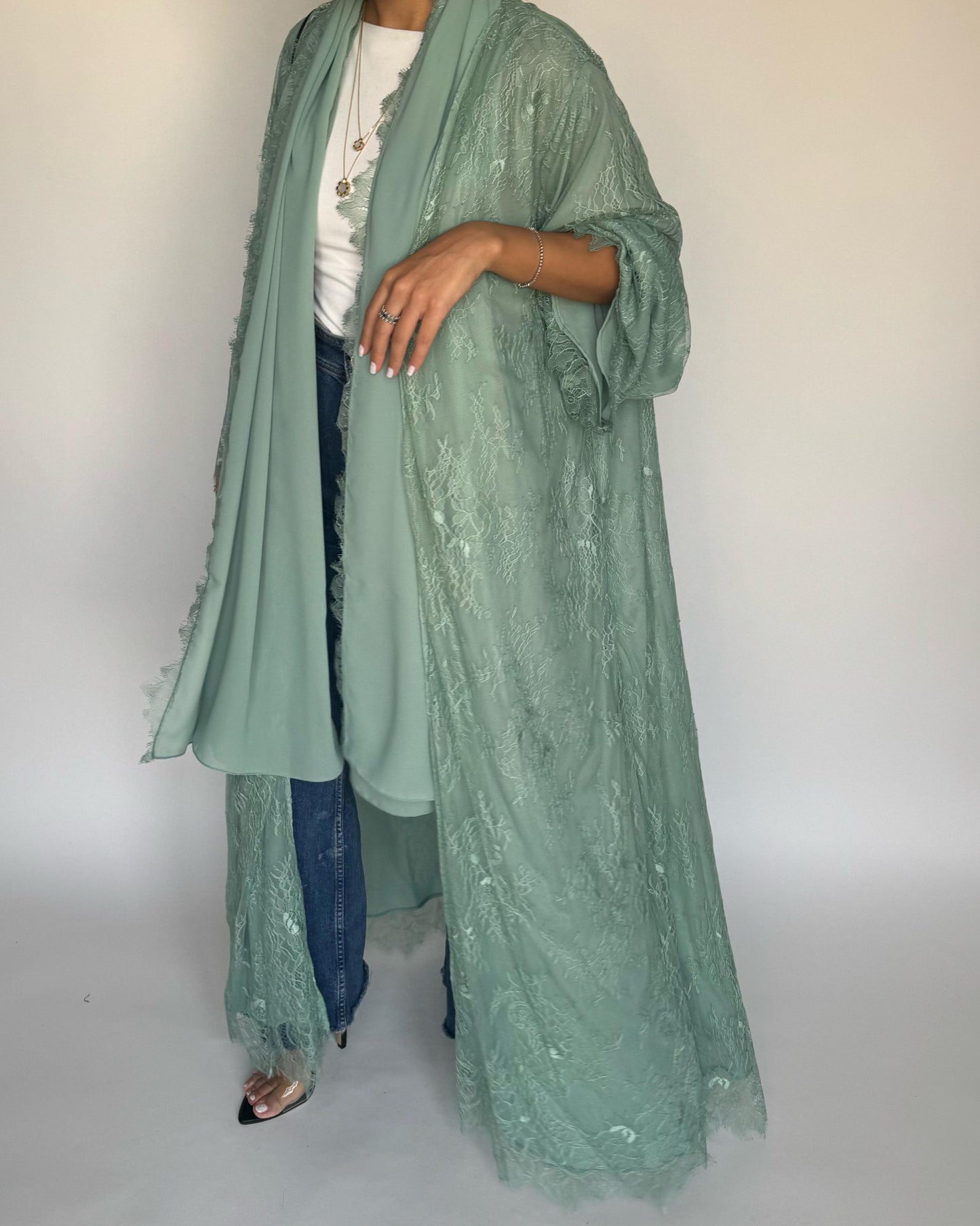 A435 - Green Lace Summery Abaya