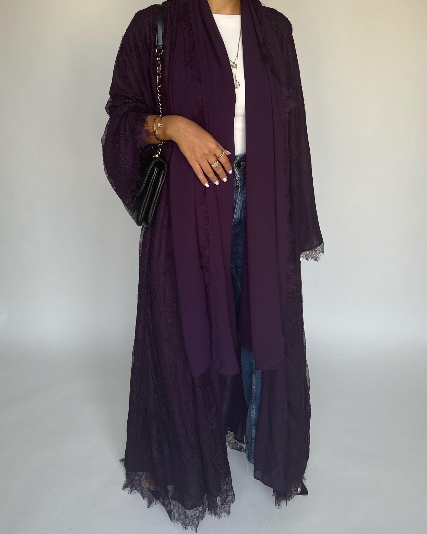 A437 - Dark Purple Lace Summery Abaya