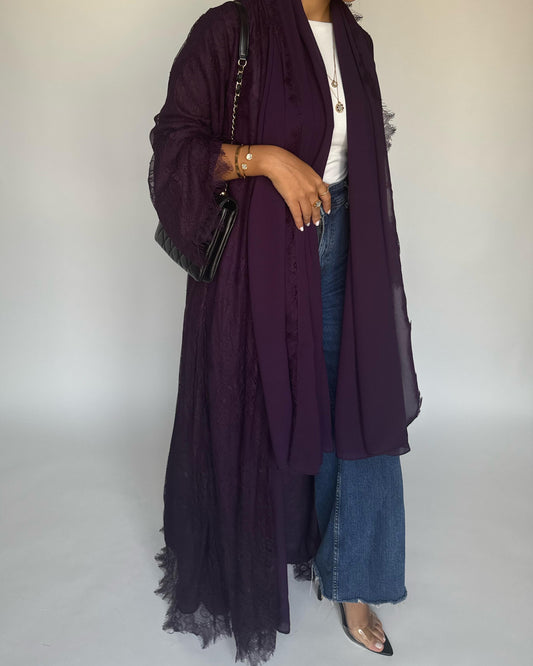 A437 - Dark Purple Lace Summery Abaya