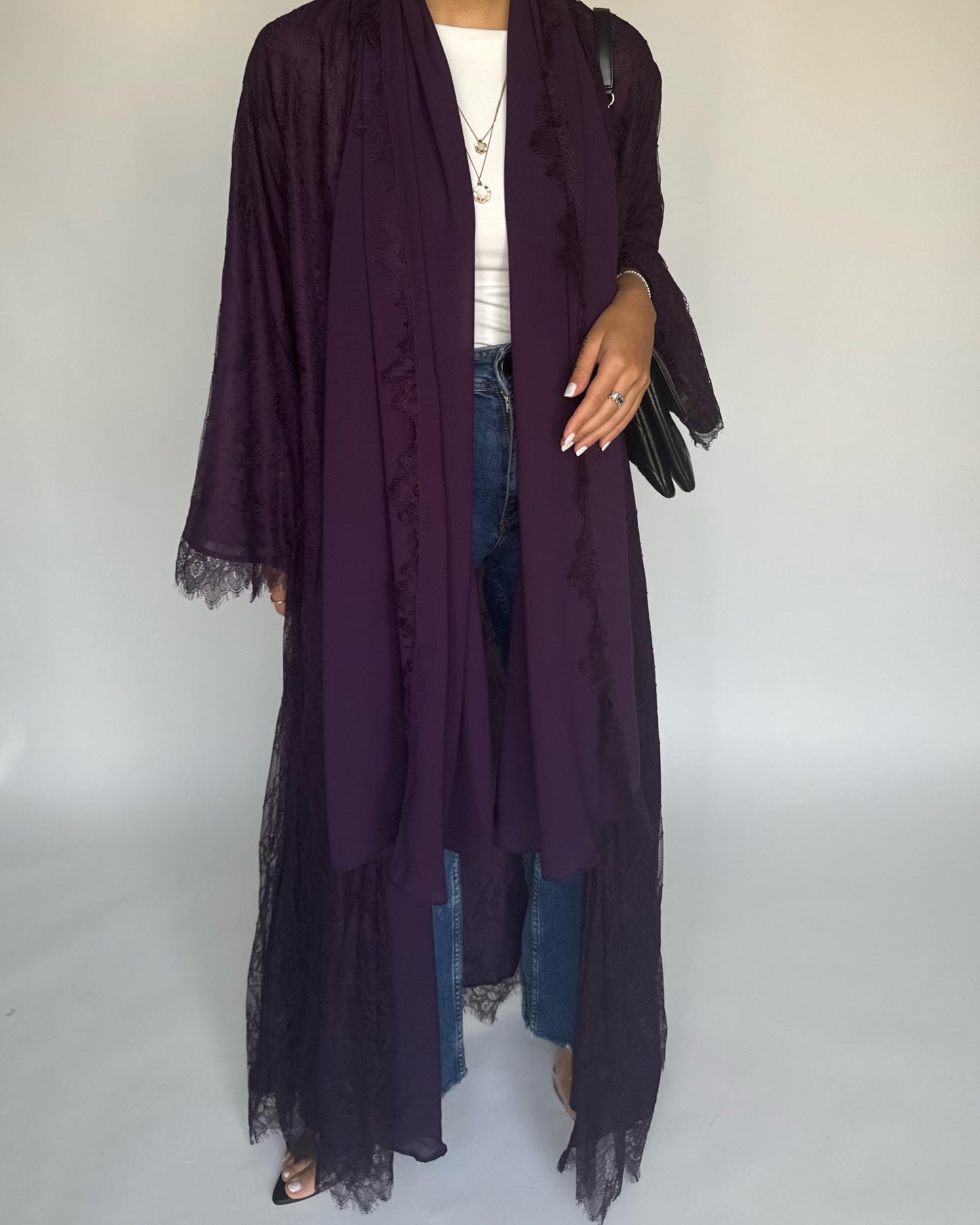A437 - Dark Purple Lace Summery Abaya