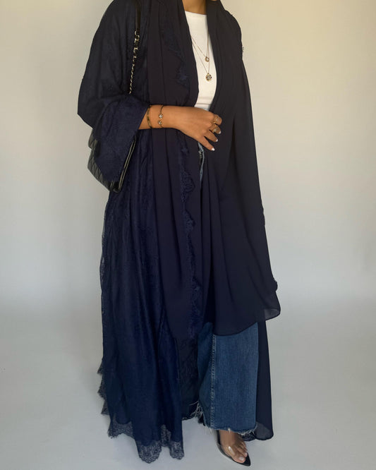 A432 - Navy Blue Lace Summery Abaya